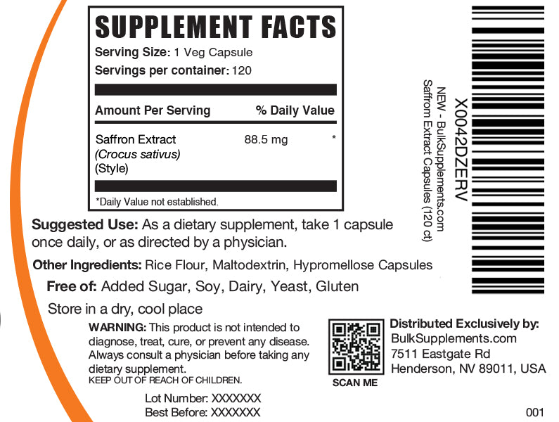 Premium Saffron Extract Capsules 500mg - 100% Pure & Natural Supplement for Mood Support & Antioxidant Benefits - Perfect for Stress Relief & Wellness Routine