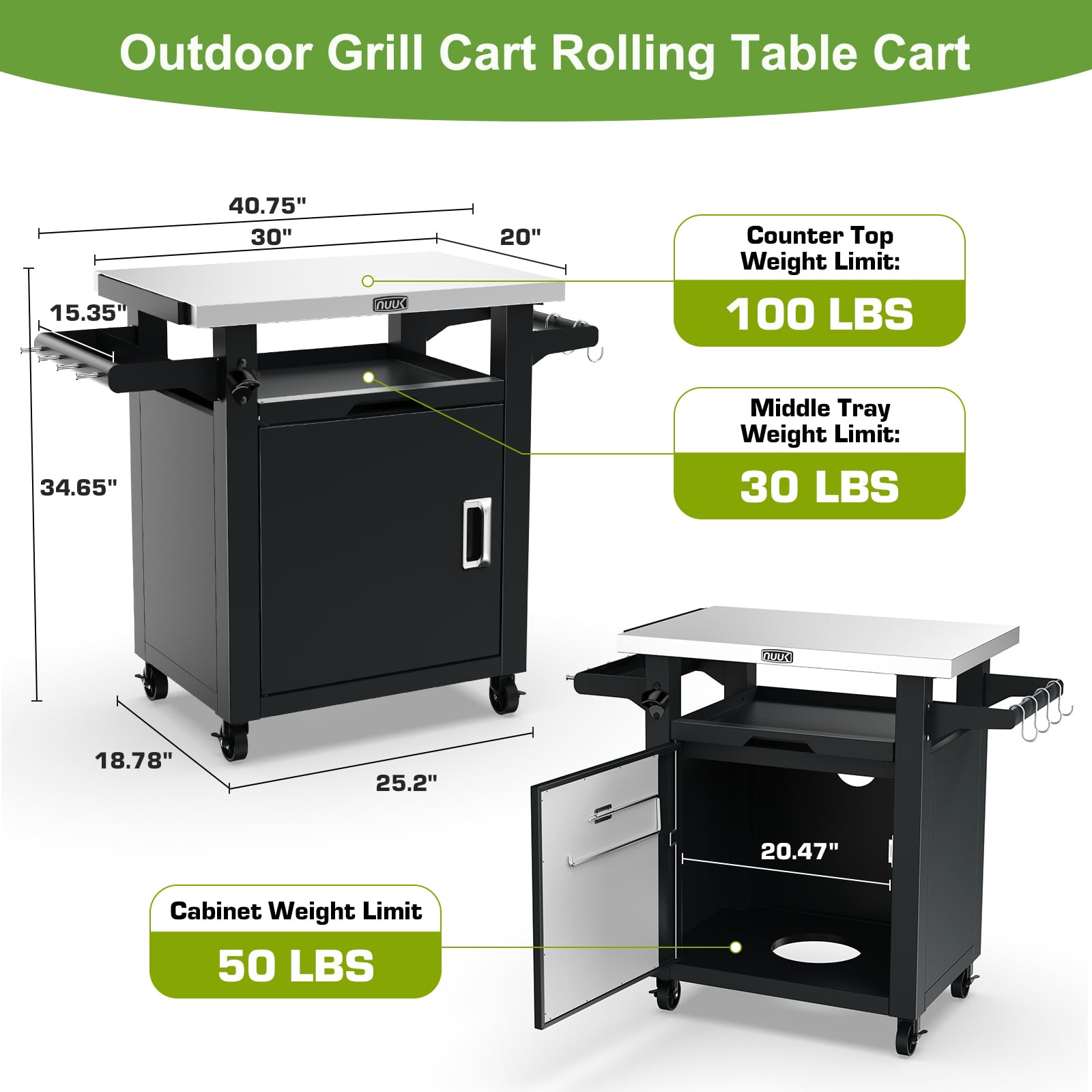 NUUK Deluxe Outdoor Grill Cart with Wheels - 20