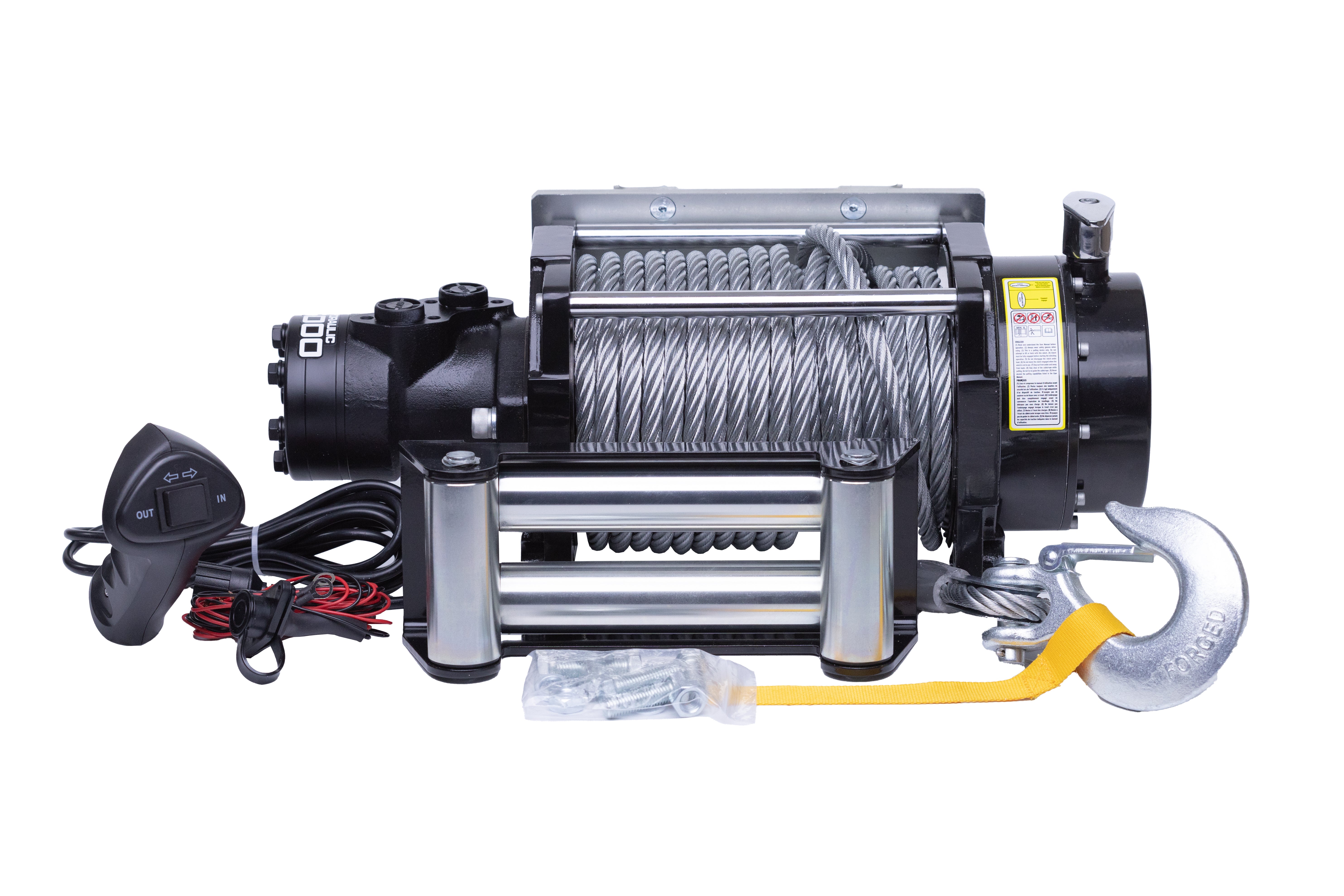 DK2 15000NH 15,000 lbs Hydraulic Winch with Steel Cable - Heavy Duty Off-Road Recovery, Towing & Industrial Use