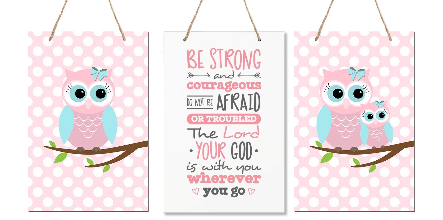 Lifesong Milestones 3-Piece Modern Owl Wall Art Set - Nursery Decor, Christian Baptism Gift for Girls, Kids Room Sign - Perfect for Baby Nurseries, Bedrooms & Baptism Celebrations