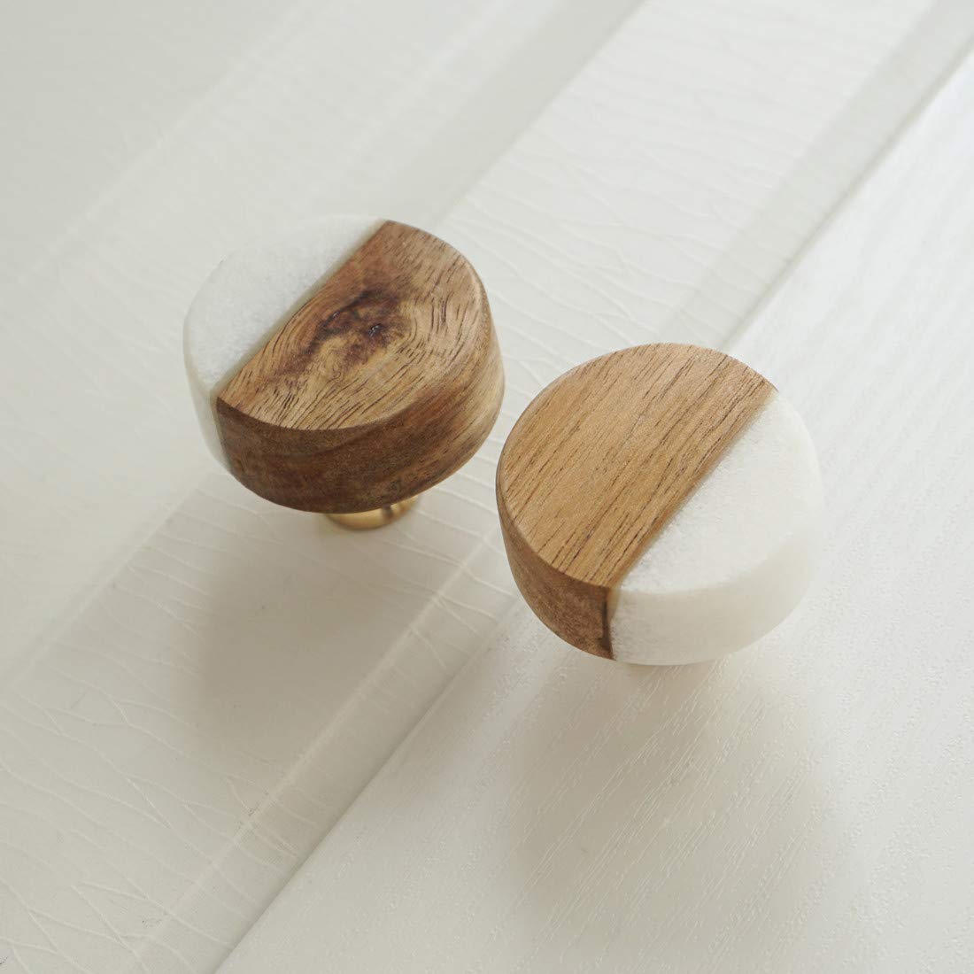 LBFEEL Unique Wood Drawer Knob - Modern White Stone Cabinet Pulls - Single Hole Dresser Handle Hardware (1 Piece) - Perfect for Kitchen Cabinets, Bathroom Vanities & Furniture Upgrades