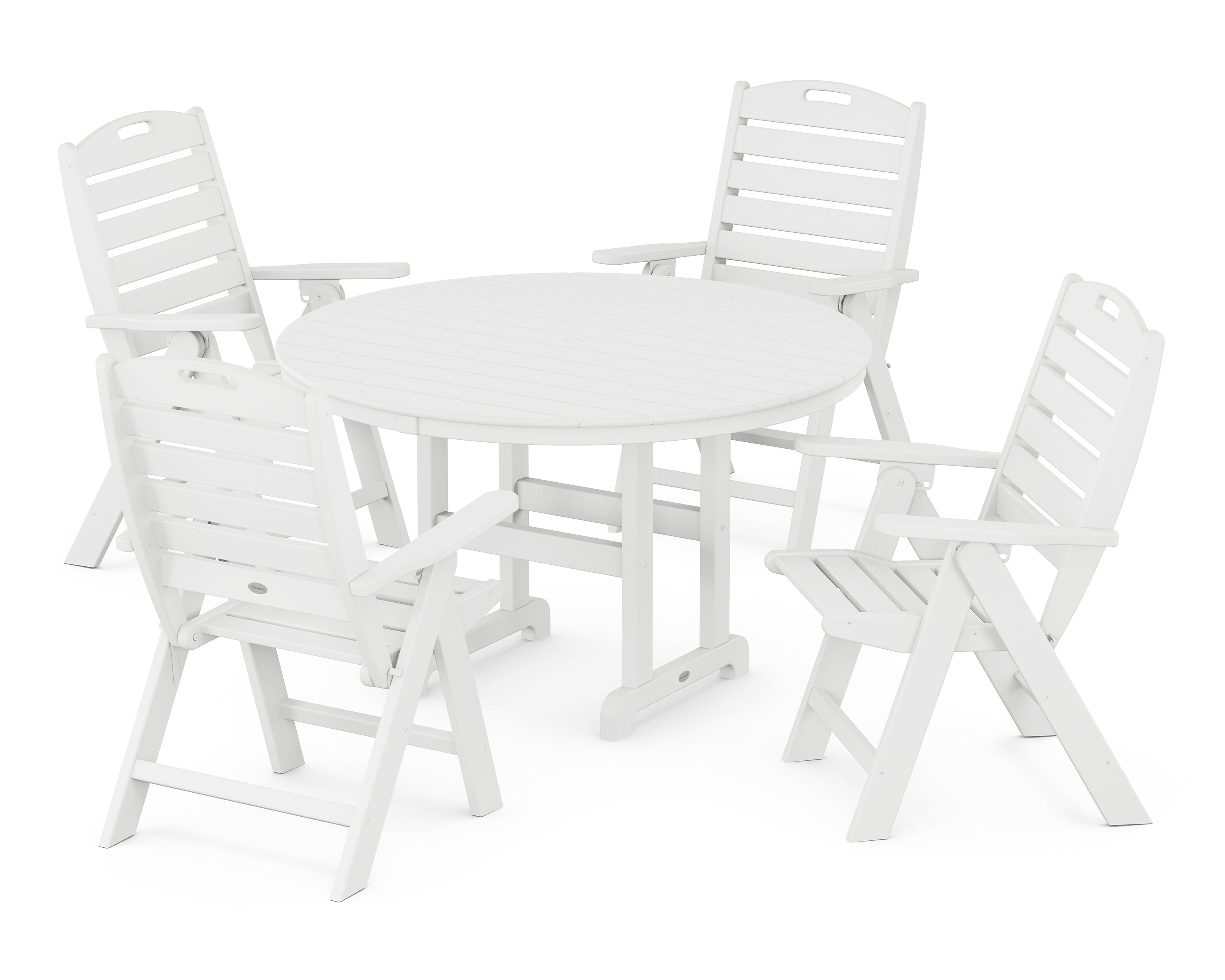 POLYWOOD Nautical 5-Piece Round Farmhouse Dining Set - Outdoor Patio Furniture for Backyard, Poolside & Beach House Dining