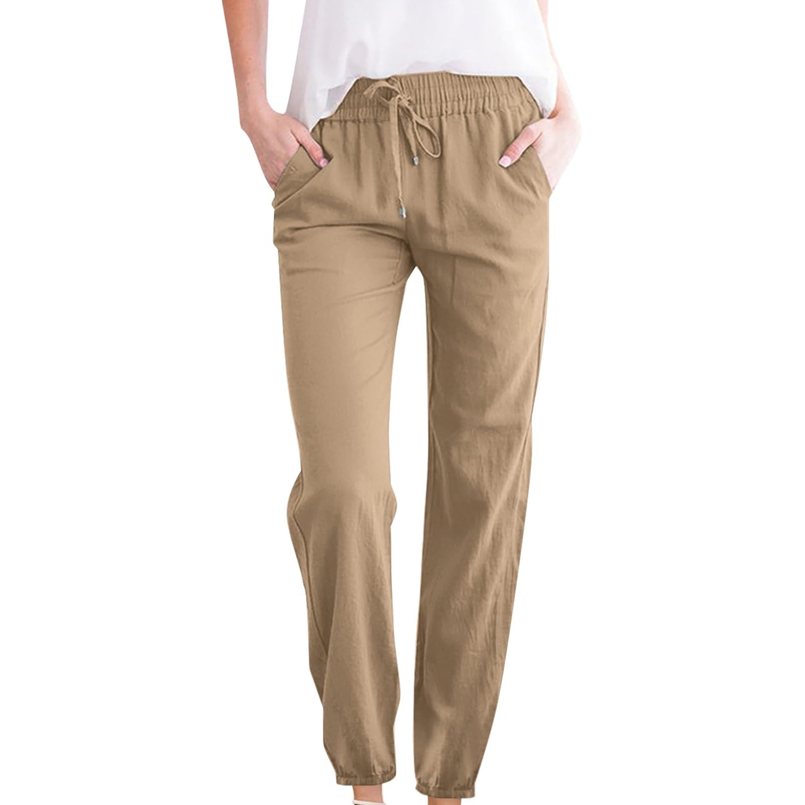 Plus Size Linen Pants for Women - High Waist Wide Leg Palazzo Pants with Drawstring & Pockets | Loose Fit Casual Flowey Trousers for Summer, Beach, Yoga & Boho Style Outfits