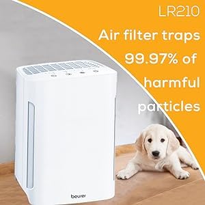 Beurer LR210 H13 True HEPA Air Purifier for Home - 3-Layer Filtration System, 3 Fan Speeds, Allergy & Pet Hair Relief - Quiet Sleep Mode & Timer for Bedroom, Living Room, Office Air Cleaning
