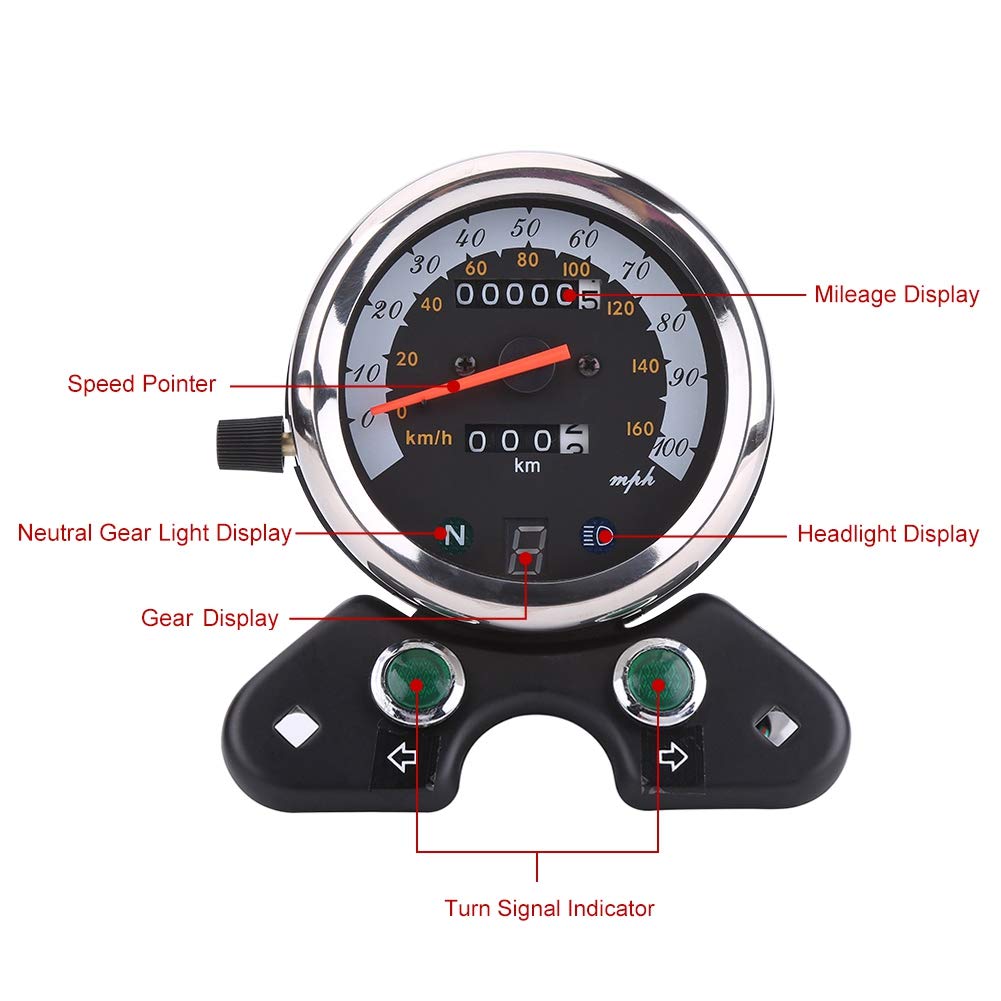 Universal 95mm Motorcycle Speedometer - Digital Gear Display for Cruisers & Bikes