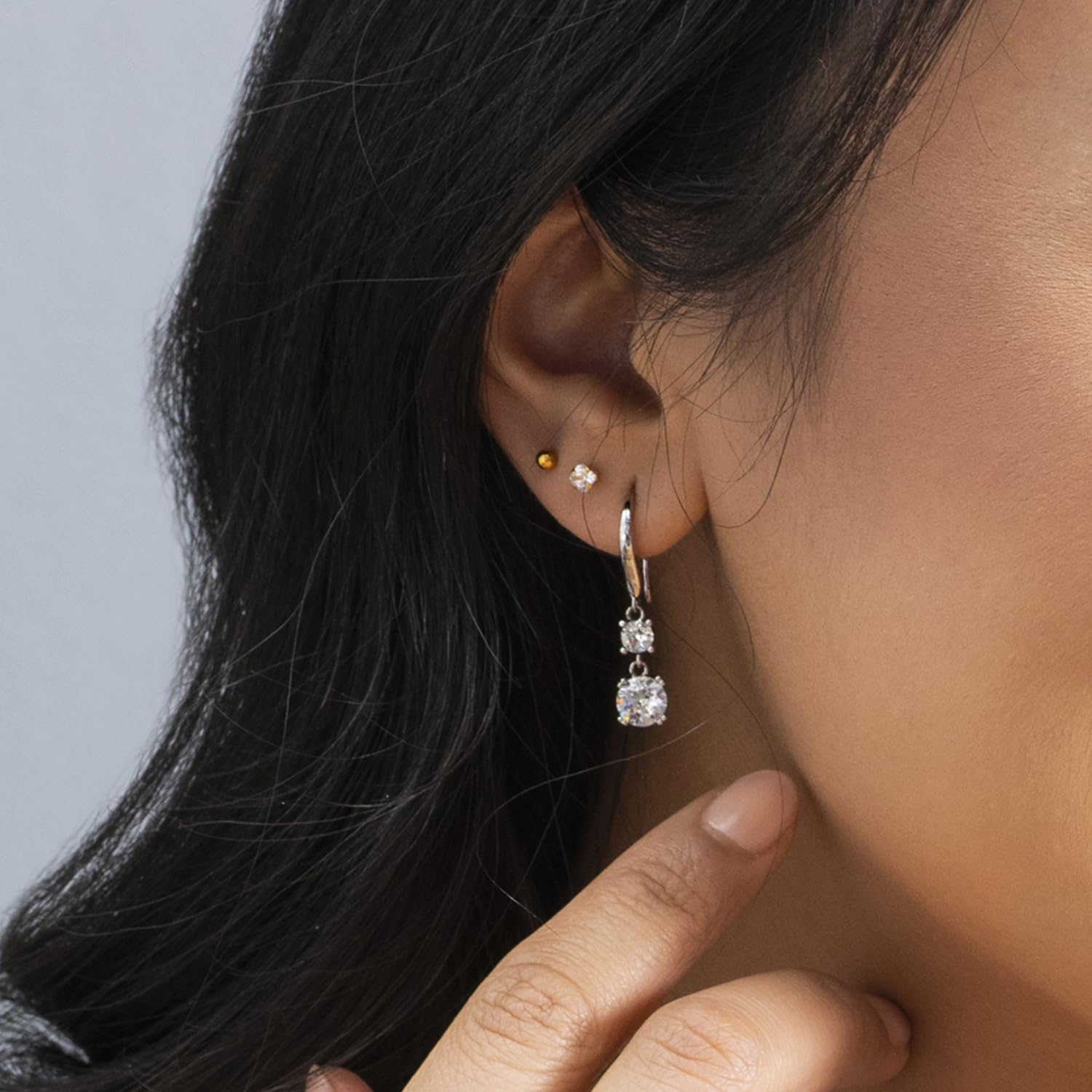 Cate & Chloe Kadence 18k White Gold Plated Dangle Earrings with Round Cut Crystals - Elegant Women's Jewelry for Parties, Weddings & Special Occasions