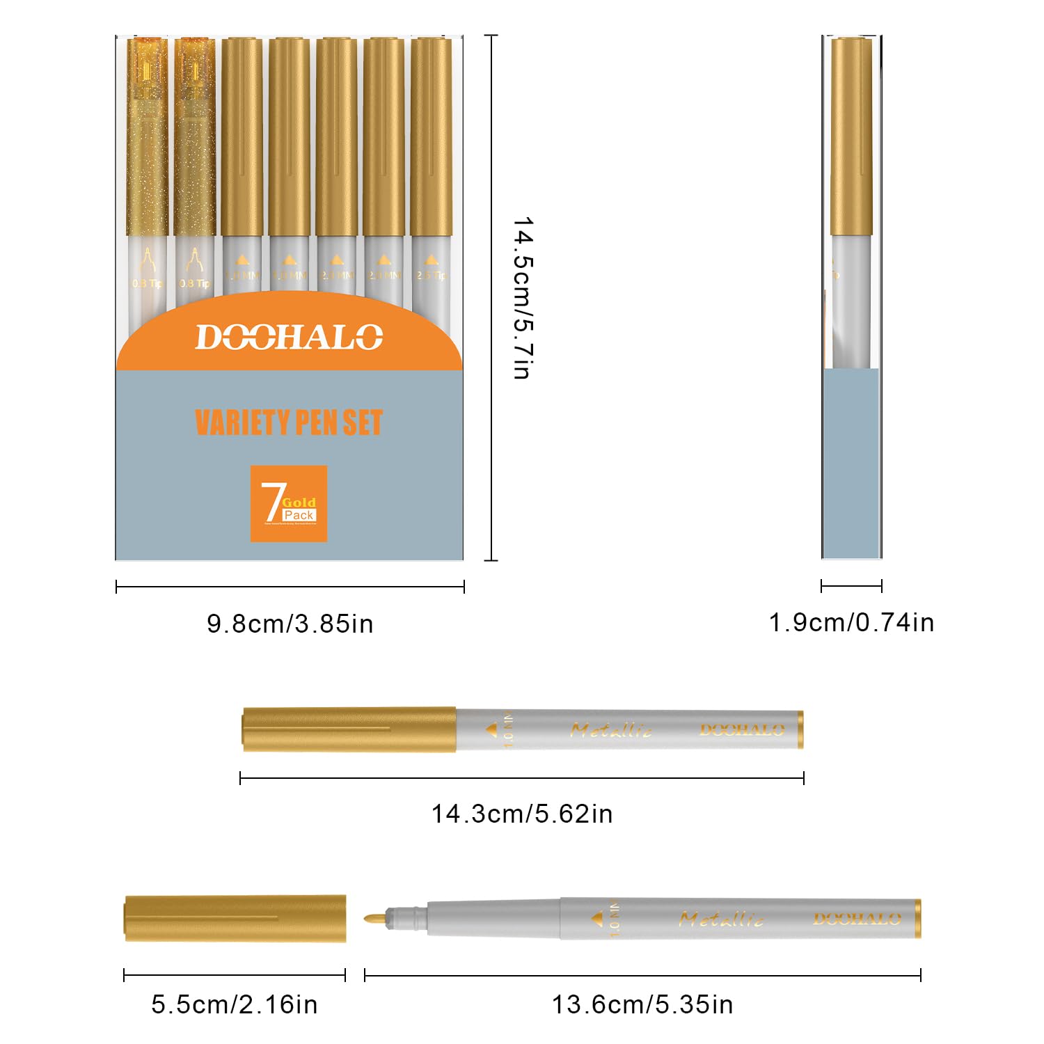 DOOHALO Gold Metallic Gel Glitter Pens - 8-Pack Variety Point Tips (0.8mm-2.5mm) for Cricut Maker 3, Maker, Explore 3, Air 2 & Air - Perfect for Drawing, Writing, Scrapbooking, Card Making & DIY Crafts