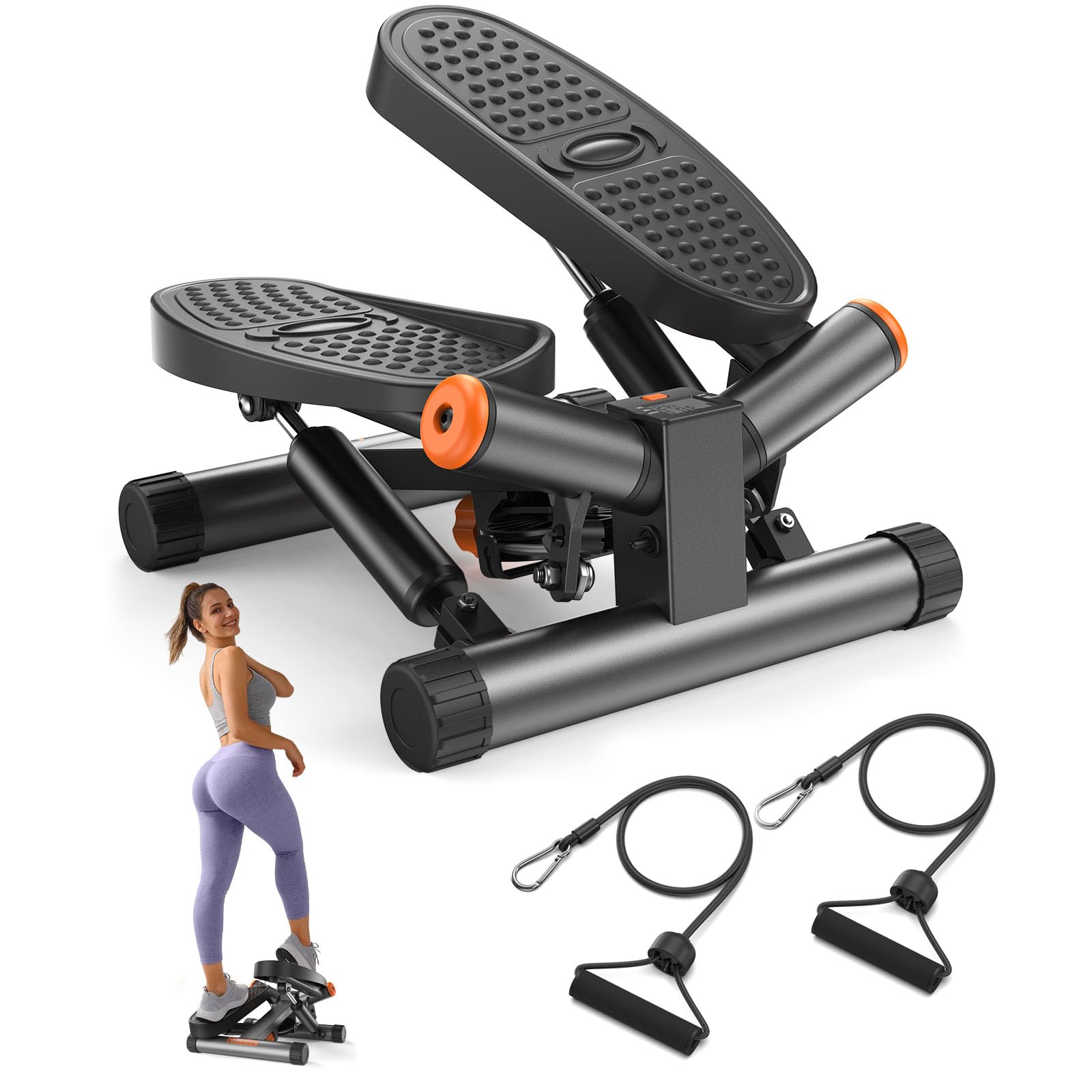 Niceday Twist Stepper with Resistance Bands - 300LBS Capacity Hydraulic Fitness Stepper with LCD Monitor for Home Workout | Compact Stair Stepper Exercise Equipment for Cardio, Leg & Core Training | Perfect for Small Spaces, Office & Apartment Fitness