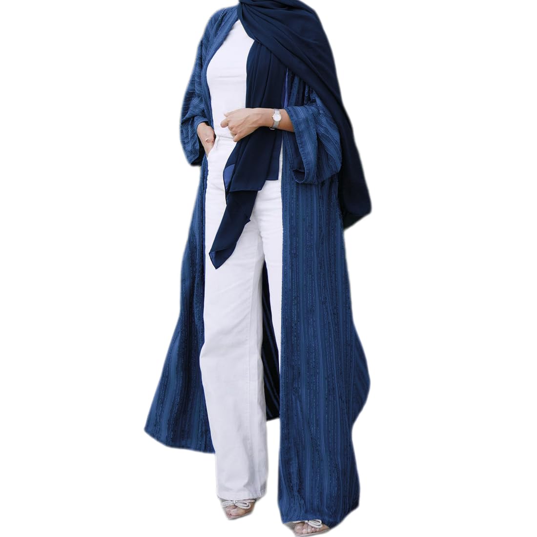 Women's Muslim Kimono Abaya - Solid & Striped Retro Ethnic Cardigan Robe for Dubai & Middle Eastern Fashion - Perfect for Eid, Ramadan & Special Occasions