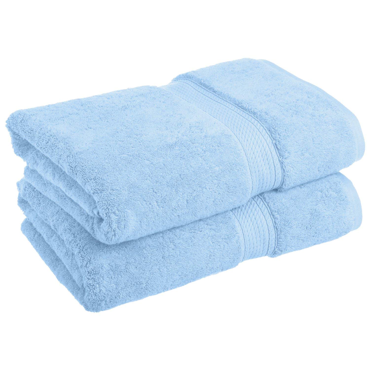 Premium 2-Piece Super Absorbent 100% Cotton Bath Towel Set - Ultra Soft & Quick Drying - Machine Washable Light Blue - Perfect for Spa, Bathroom & Beach Use