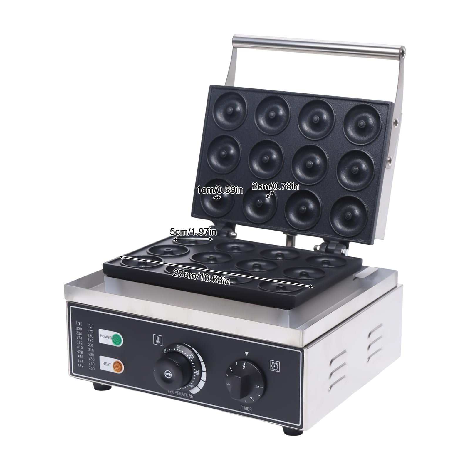 Commercial Mini Donut Maker Machine - 12 Grids 5cm Electric Donut Baker with Double-Side Heating & Non-Stick Teflon Coating, 110V 1500W for Home, Bakery, Cafe, and Restaurant Use - Perfect for Breakfast, Parties, and Snack Shops