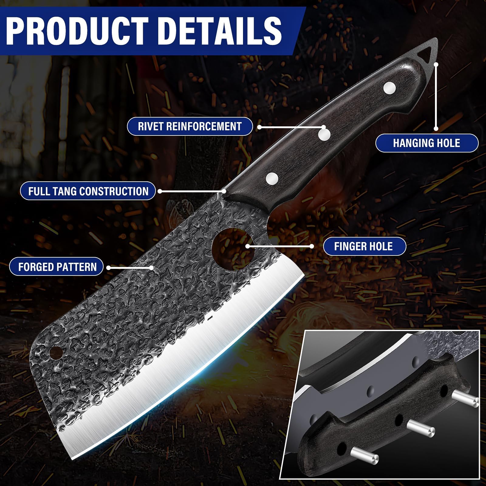 18PCS Professional Serbian Chef Knife Set - Hand Forged Viking Kitchen Knives, Butcher & Boning Knives for Meat Cutting & Trimming with Storage Bag | Perfect for Home Chefs, BBQ & Father's Day Gifts