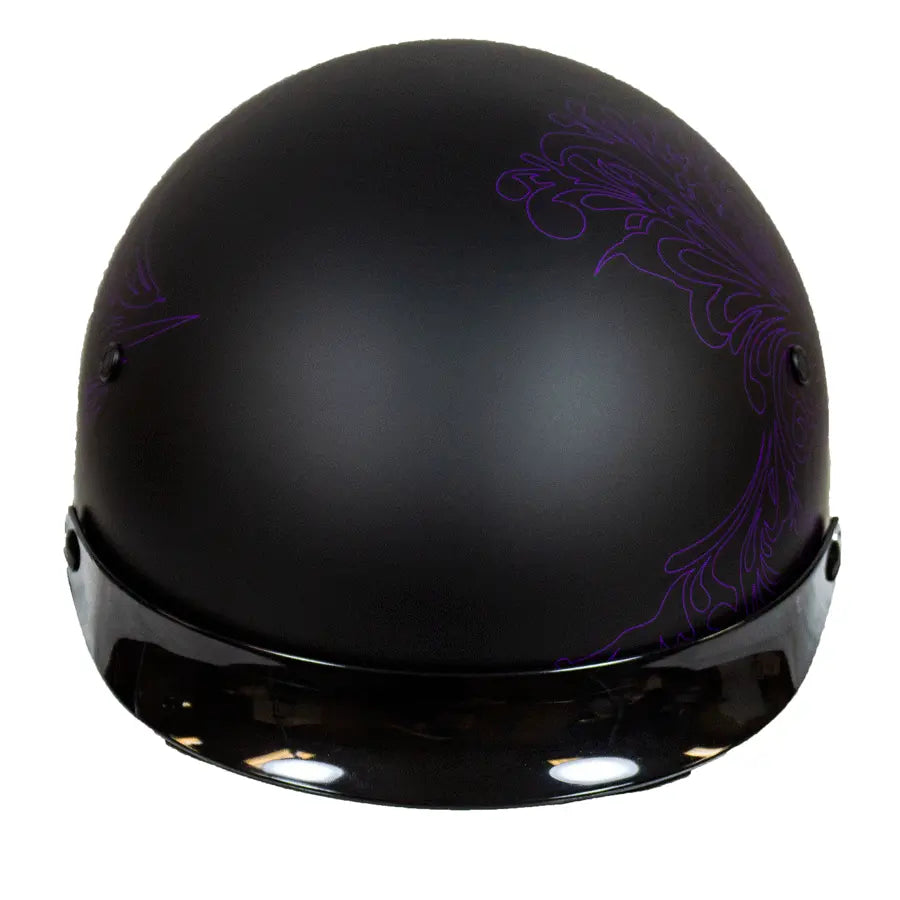 VOSS 707FRP Purple Paisley DOT Approved Half Helmet with Sun Visor - Lightweight Motorcycle Helmet for Cruiser, Scooter & Bike Riders - Perfect for Urban Commuting & Short Rides