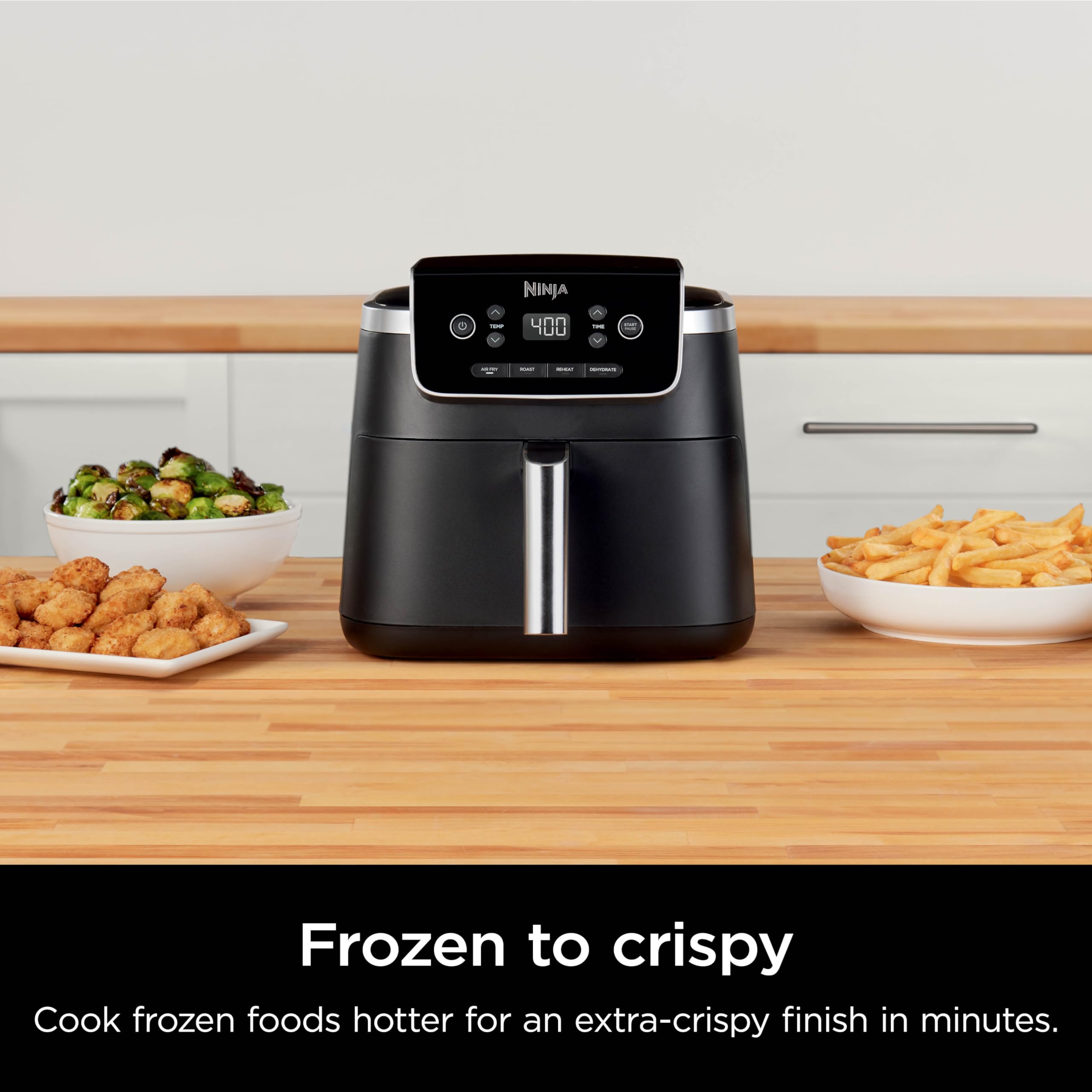 Ninja AF141 5 QT Air Fryer Pro 4-in-1 with Air Crisp Technology - Air Fry, Roast, Reheat & Dehydrate - 400°F Fast Cooking, Nonstick Basket & Crisper Plate - Perfect for Family Meals, Healthy Snacks & Quick Weeknight Dinners - Grey (Renewed)