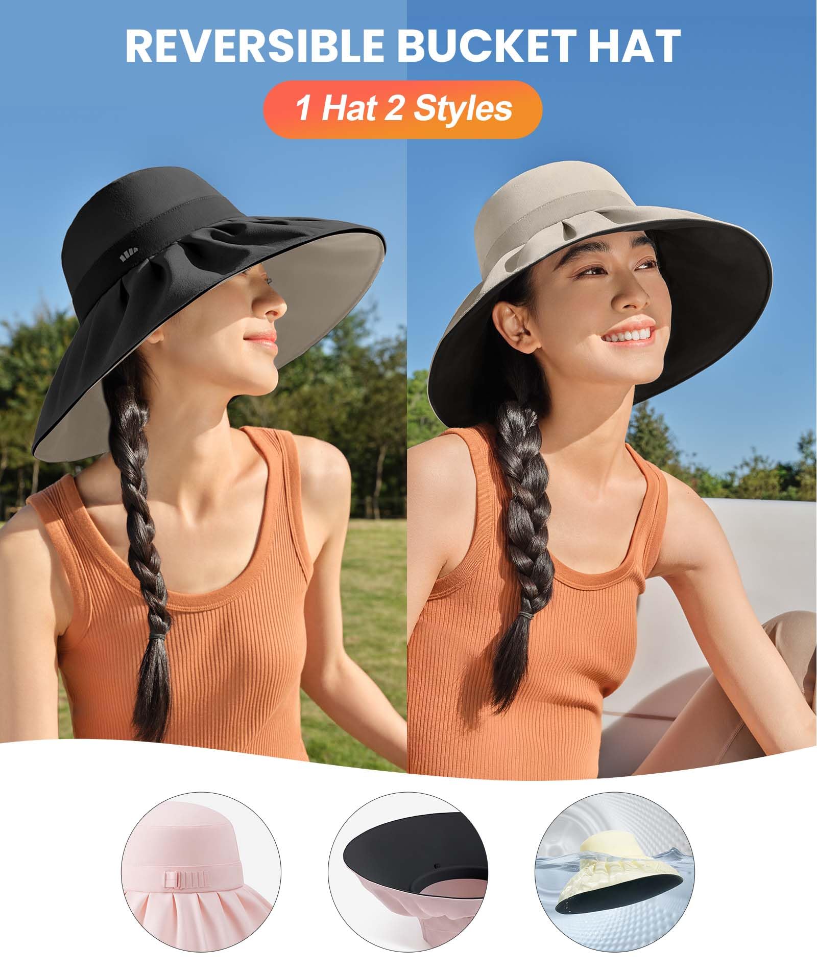 BENEUNDER Women's UPF50+ UV Protection Visor Hat - Adjustable, Foldable Wide Brim Sun Hat for Summer, Travel, Beach, Hiking & Outdoor Activities