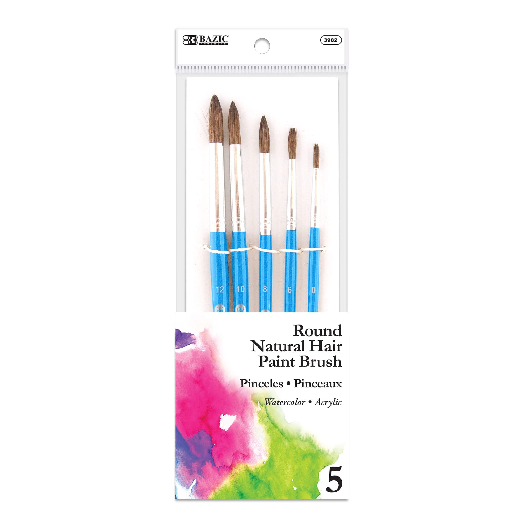 BAZIC 5-Pack Round Natural Hair Paint Brushes Set for Acrylic, Oil, Watercolor & Gouache Painting - Professional Artist Brush Kit (144-Packs) - Perfect for Canvas, Paper, Wood & DIY Art Projects