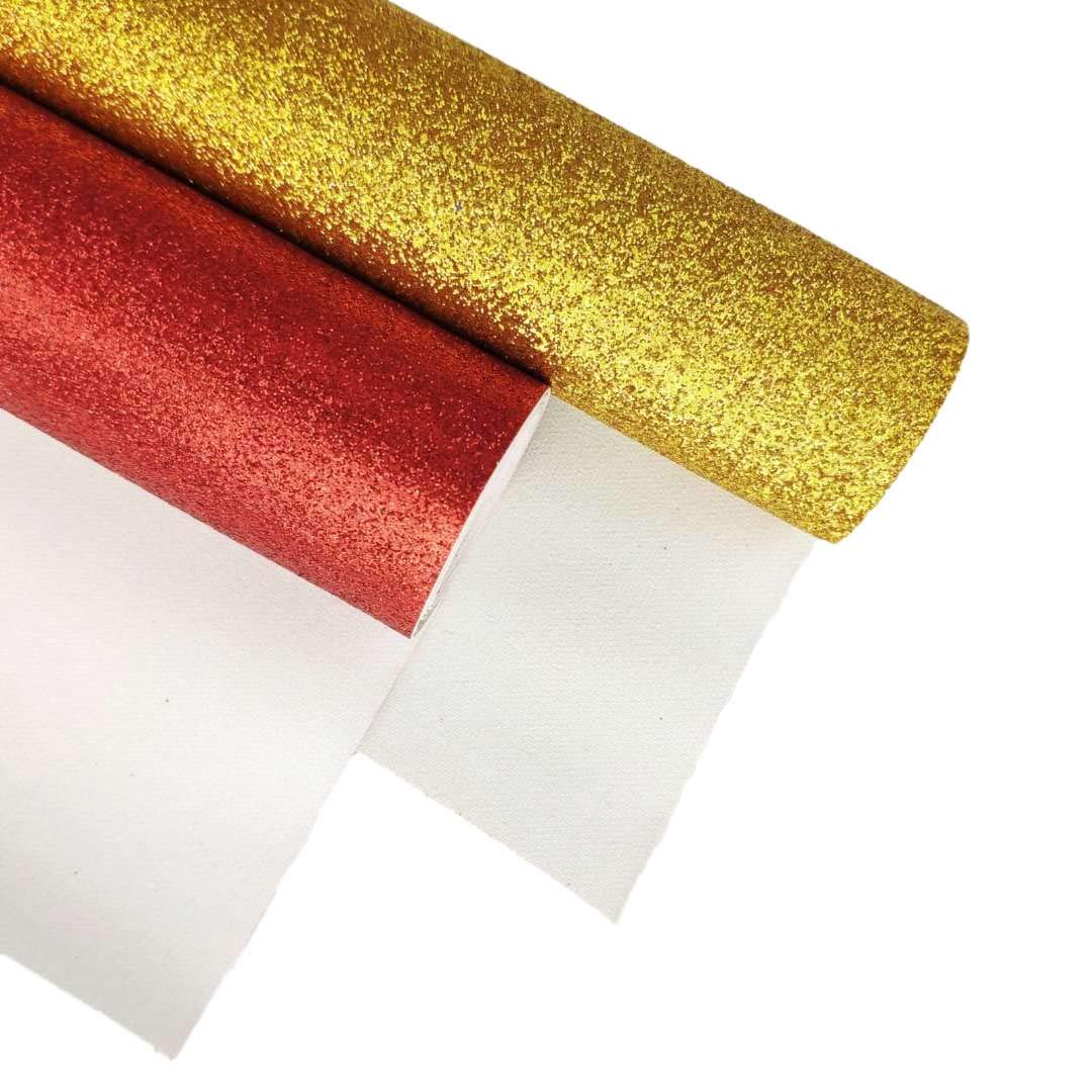 11.8x52 Inch Superfine Glitter Faux Leather Roll - Red & Gold DIY Fabric for Bows, Earrings, Shoes, Costumes, Dresses, Purses & Handbags - Perfect for Crafting, Sewing Projects and Fashion Accessories