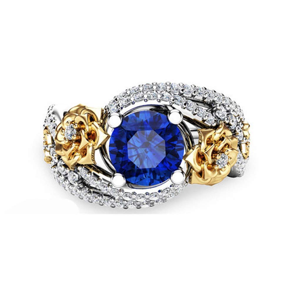 925 Sterling Silver Natural Sapphire & Cubic Zirconia Floral Engagement Ring - Classic Eternity Wedding Band for Women | Perfect for Proposals, Anniversaries & Special Occasions (Size 7)