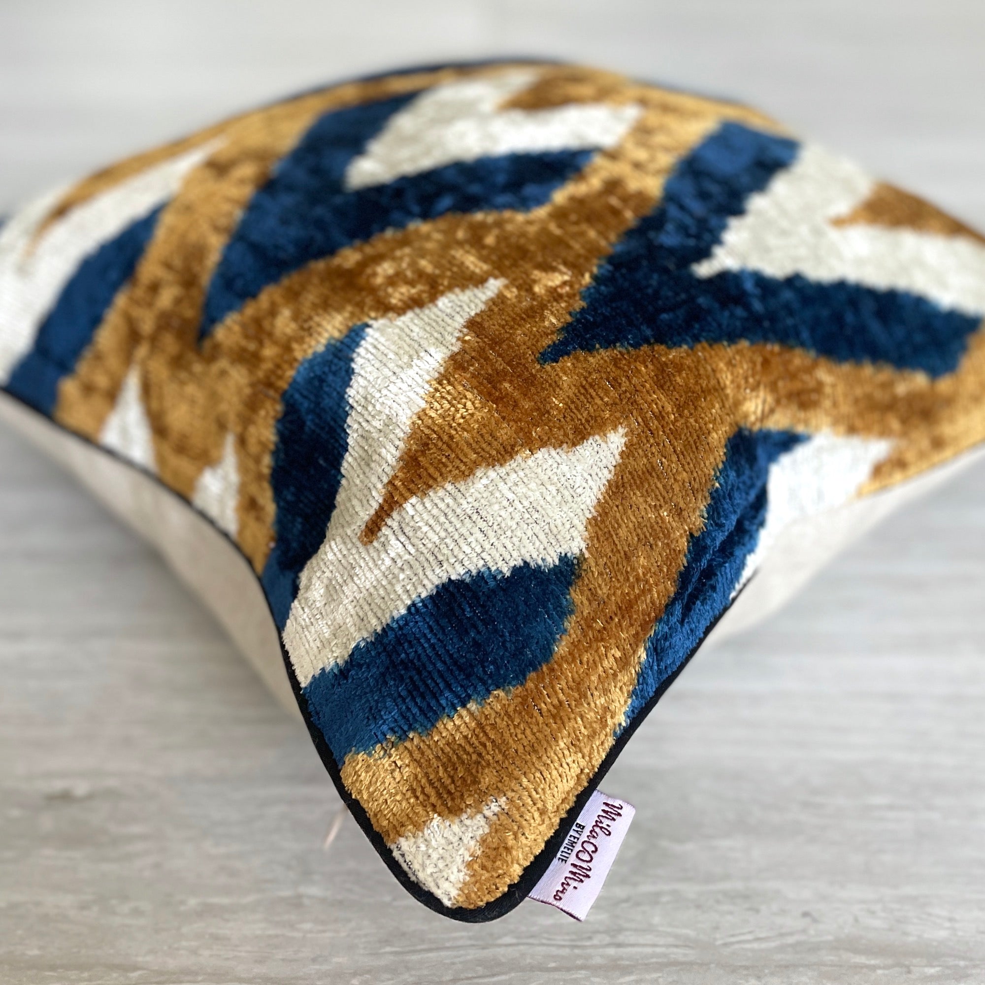 Luxury Velvet Ikat Pillow Cover - Sand Castle Design | Decorative Throw Pillow for Sofa, Bed & Home Decor | Soft & Stylish Living Room Accent Cushion