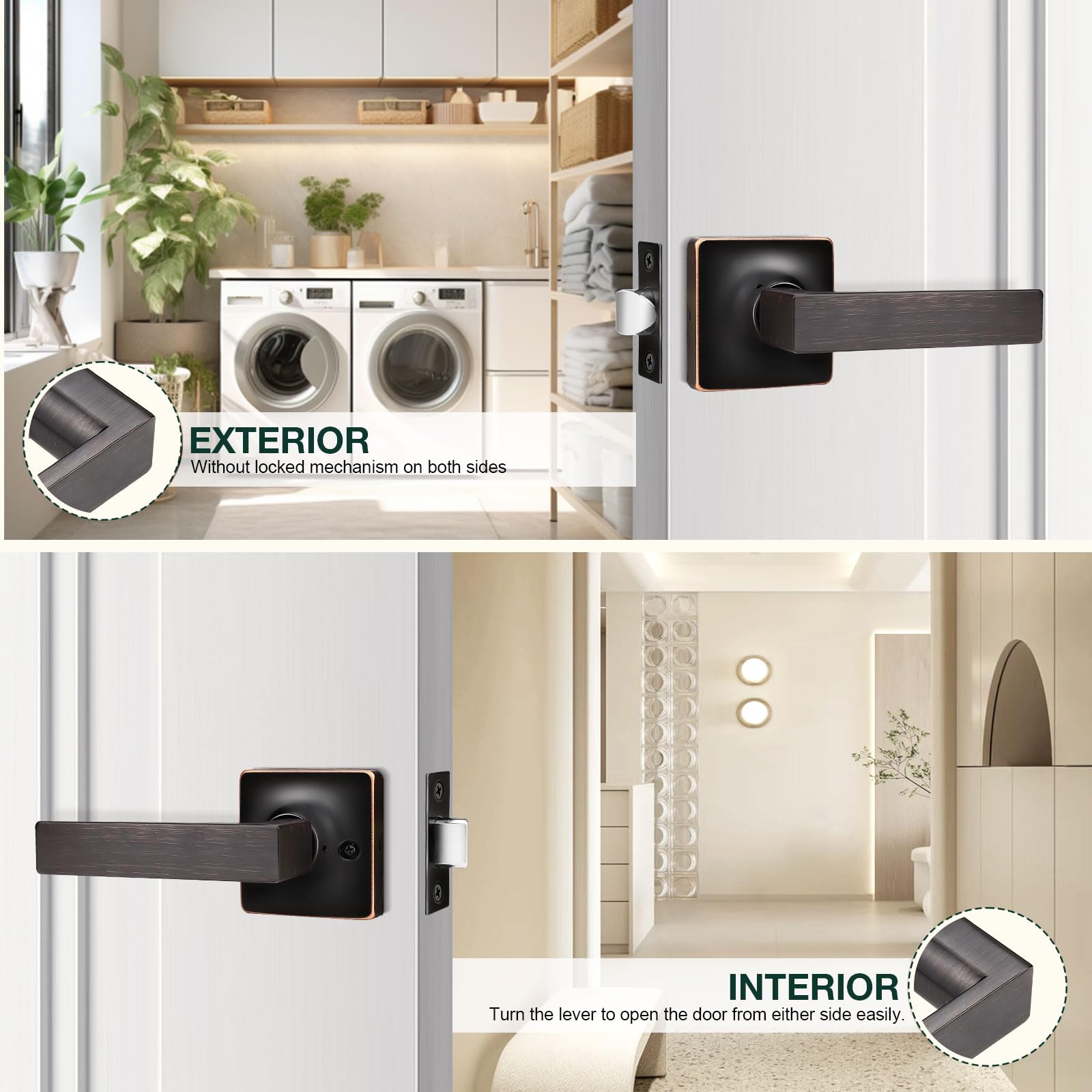 GOBEKOR 10 Pack Oil Rubbed Bronze Square Door Lever Handles - Keyless Passage Levers for Hallway, Closet & Interior Doors - Durable & Stylish Home Hardware Upgrade for Bedrooms, Bathrooms & Office Spaces