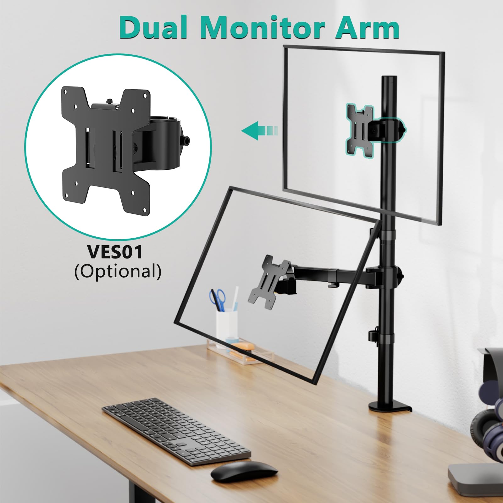 WALI Extra Tall Single Monitor Arm Mount for Desk - Heavy Duty Adjustable Stand for 13-32 inch Screens up to 22 lbs (M001XL, Black) - Perfect for Home Office, Gaming Setup & Workspace Ergonomics