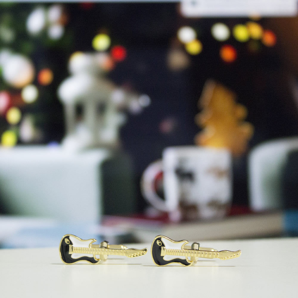 KingCuffs Electric Guitar Cufflinks for Men - Stylish Musical Instrument Jewelry Gift for Musicians, Rock Bands & Guitar Lovers - Perfect for Weddings, Concerts & Formal Events