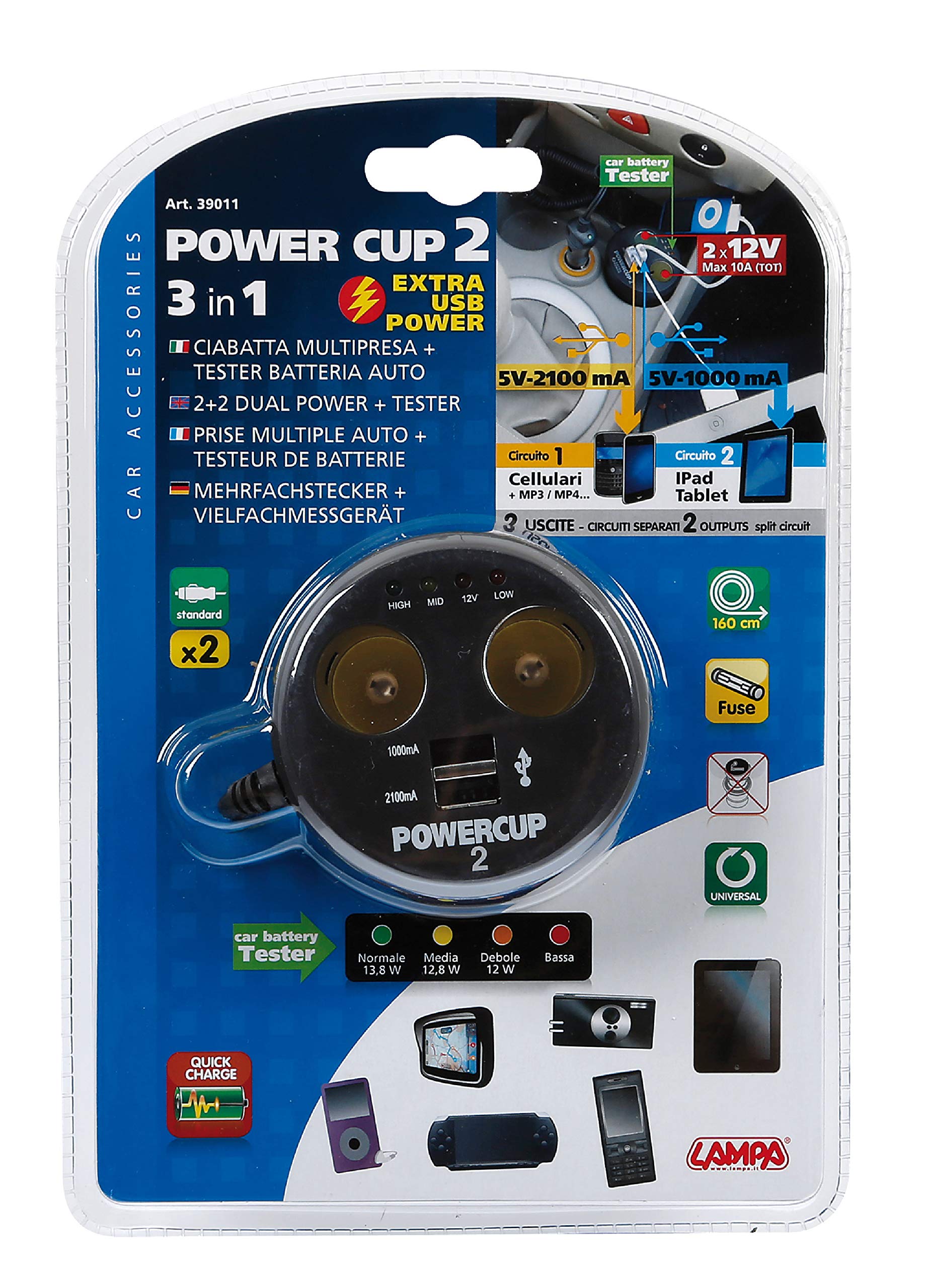 39011 Power Cup 2 Multi-Socket Adaptor and Tester - Universal Travel Adapter with Voltage Tester for Hotels, Offices & International Travel