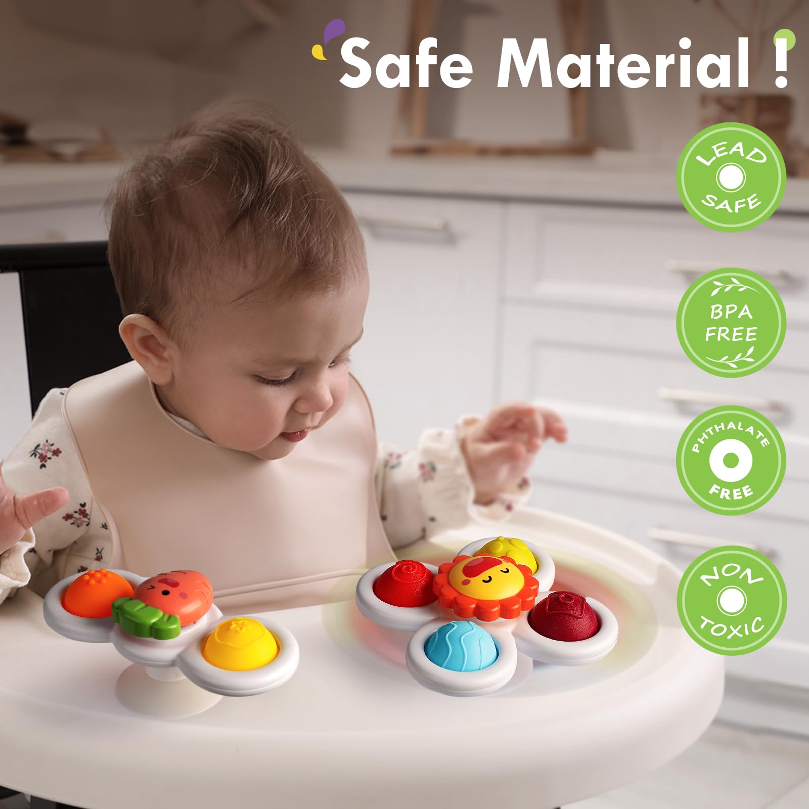ALASOU 3PCS Pop Suction Cup Spinner Toys for Toddlers 1-3 Years - Sensory Baby Bath Toys & Novelty Spinning Tops for 1-2 Year Old Boys Girls - Perfect 12-18 Months Birthday Gift for Infants | Fun Bath Time, Sensory Play & Early Learning Activity
