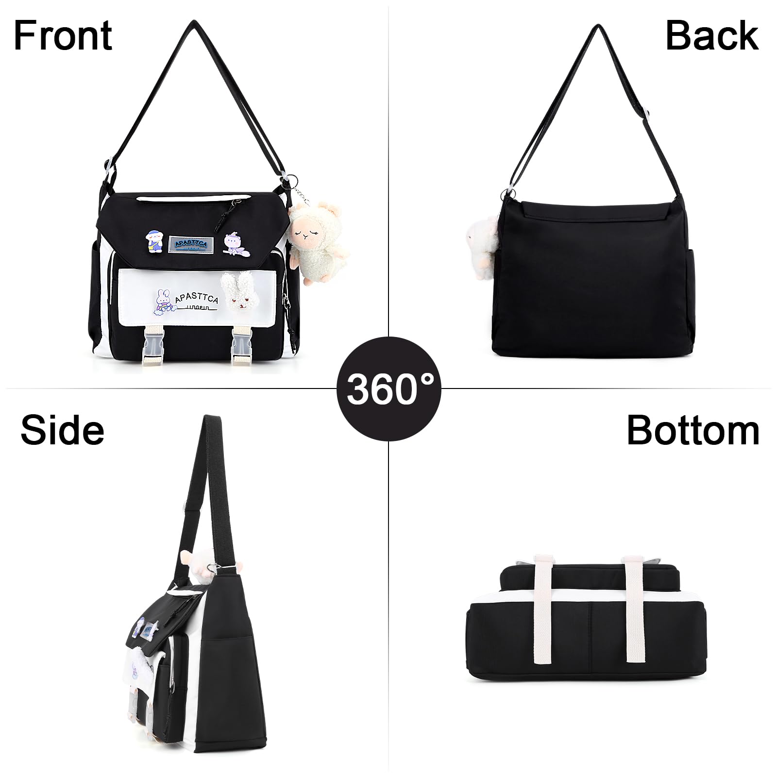 Kawaii Crossbody Bag for Women - Stylish Nylon Messenger Bag with Pendant & Pins | Perfect for Casual Outings & Anime Conventions