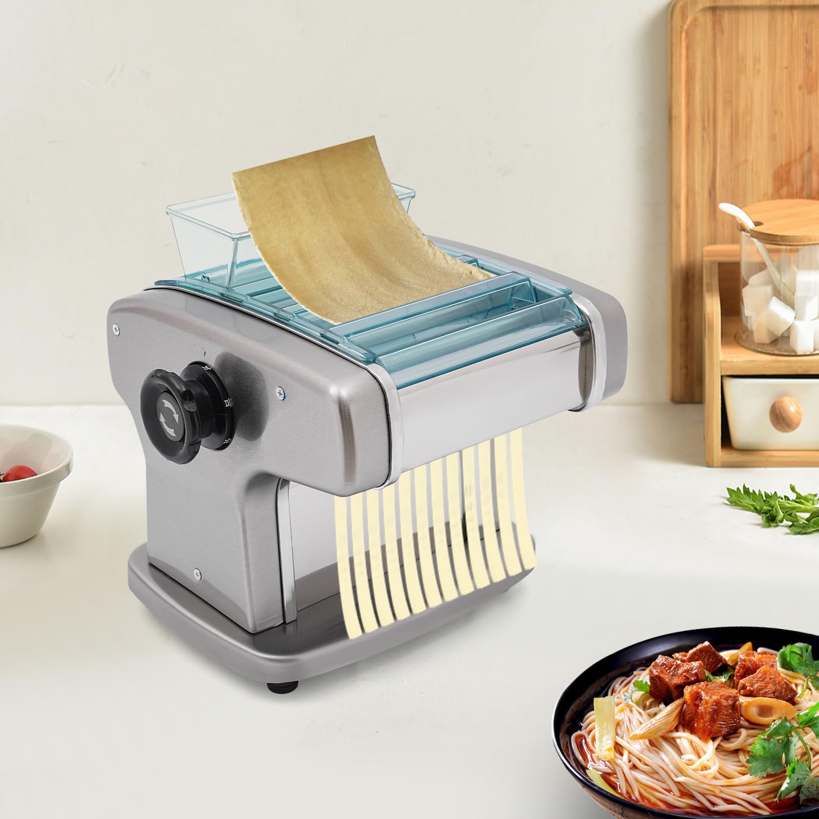 110V 135W Commercial & Household Electric Noodle Maker Machine - Automatic Pasta Dough Press with 9 Modes, Stainless Steel Blades (2.5mm/4mm/9mm) - Perfect for Italian Pasta, Asian Noodles & Homemade Dough - Ideal for Restaurants, Bakeries & Home Kitchens