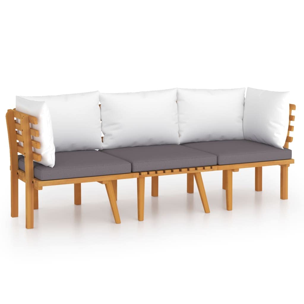 vidaXL 3-Piece Patio Lounge Set - Outdoor Sectional Sofa with Cushions & Table, Acacia Wood Backyard Furniture for Garden, Deck, Poolside Relaxation