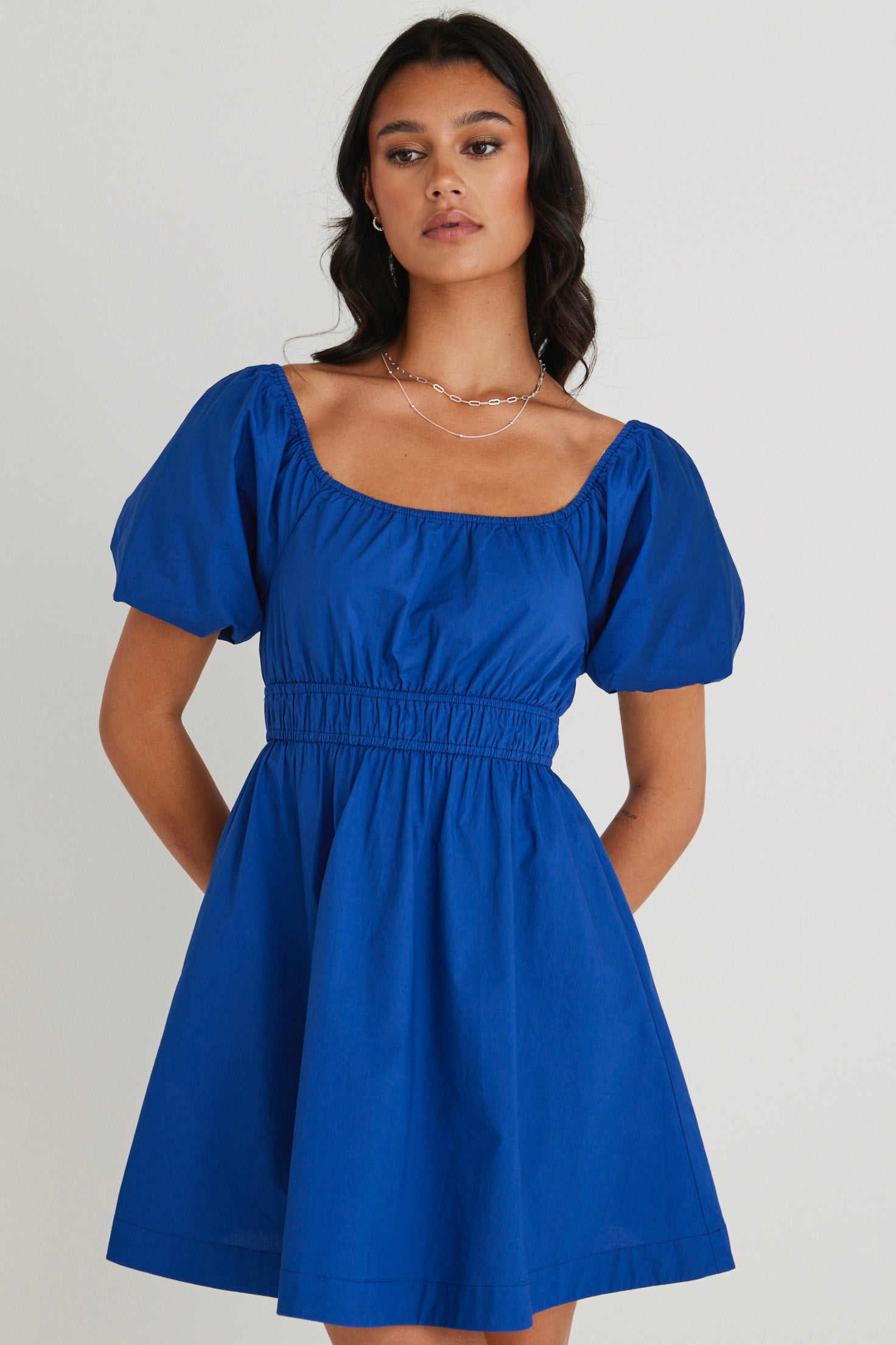 Blossom Azure Puff Sleeve Mini Dress - Women's Elegant Party Cocktail Dress for Wedding, Date Night & Special Occasions