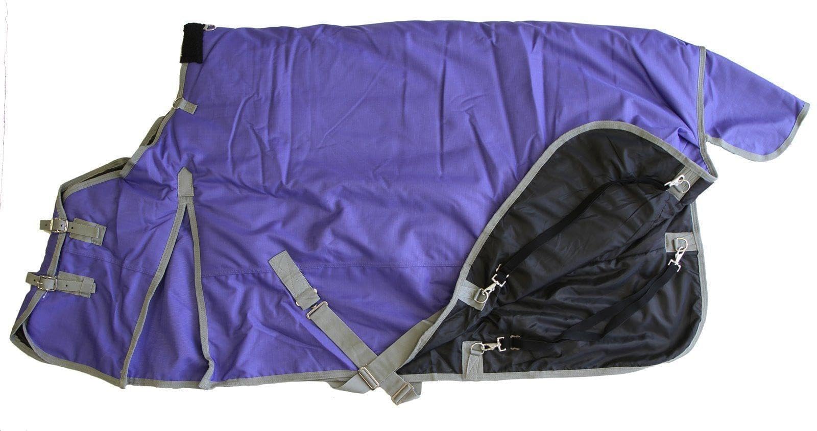 1200D Waterproof Heavyweight Winter Horse Blanket with Hood - 400g Insulated Turnout Rug with Fleece Collar, Shoulder Gussets & Tail Flap - Purple 80