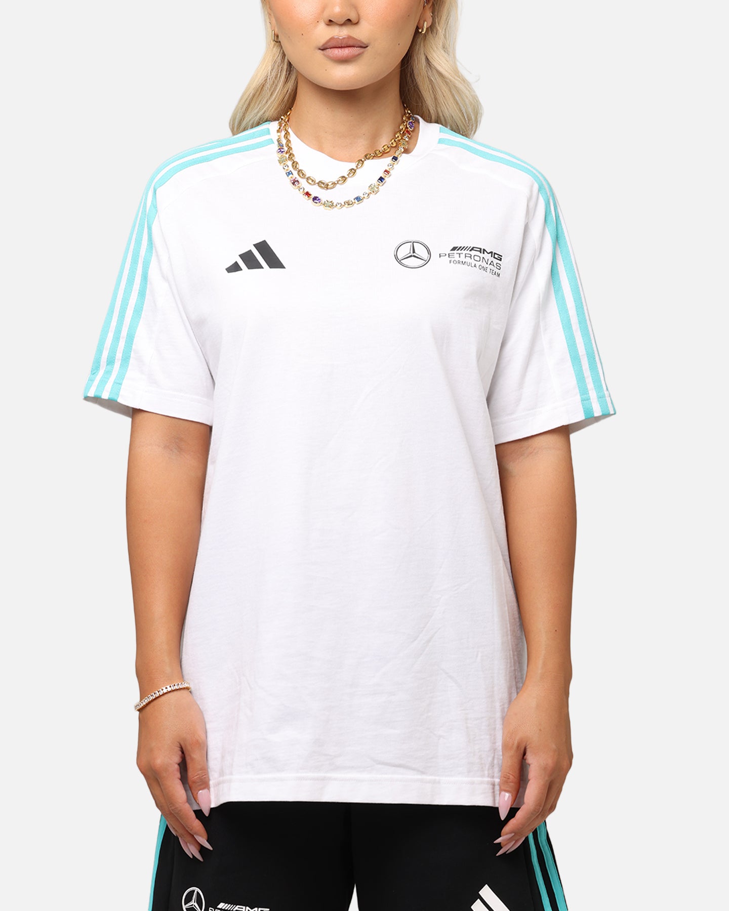 Adidas x Mercedes AMG Petronas Formula One F1 DNA T-Shirt for Men - White Cotton Crew Neck Tee - Motorsport Fan Apparel for Racing Enthusiasts