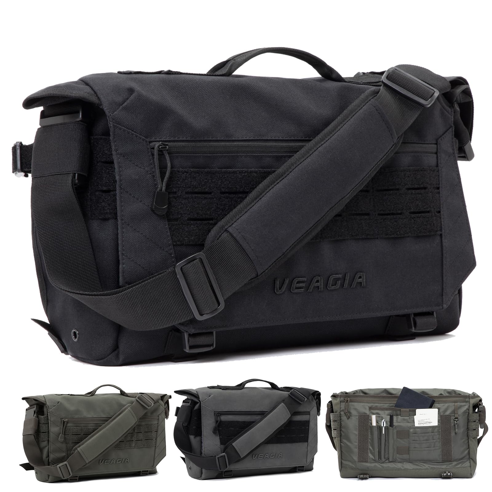 VEAGIA Tactical Messenger Bag for Men - 15.6 Inch Laptop Briefcase with MOLLE System & Detachable Shoulder Strap - Durable Work Bag for Office, Travel, and Outdoor Adventures