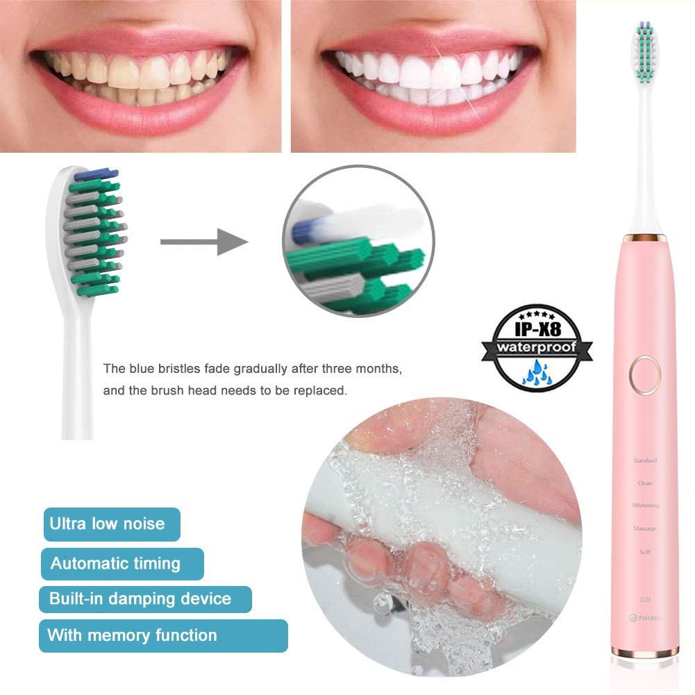 Sonic Electric Toothbrush with 5 Smart Cleaning Modes, Replaceable Brush Heads & Long-Lasting Battery - Pink | Perfect for Travel, Home & Daily Oral Care to Whiten Teeth & Improve Gum Health