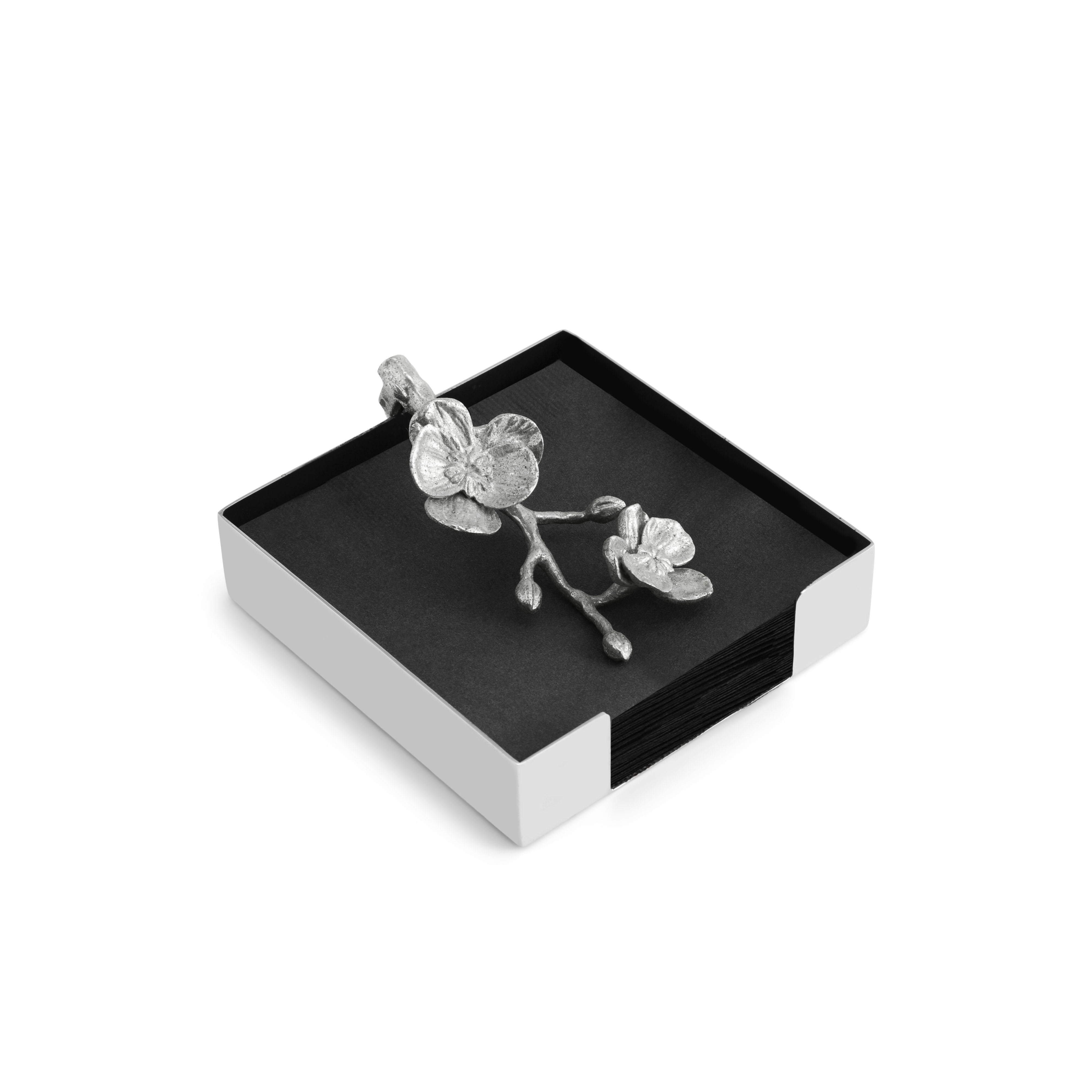 Elegant White Orchid Napkin Holder - Stainless Steel Tableware for Wedding, Party & Home Decor - Perfect for Dining, Kitchen & Holiday Decorations