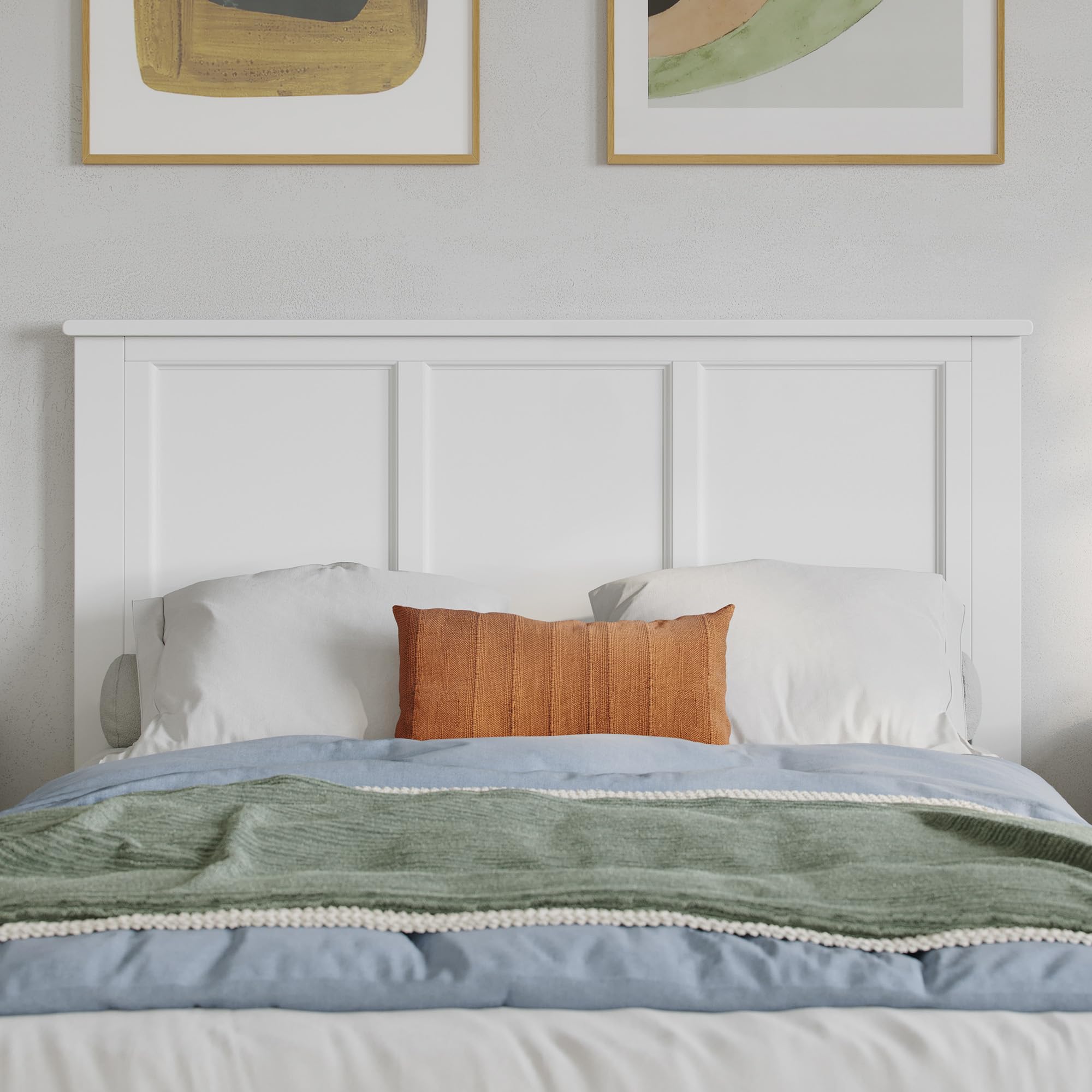 AFI Madison Full Solid Wood Panel Headboard with USB Charging Ports - White Queen/King Size Bed Frame Headboard for Modern Bedroom Decor