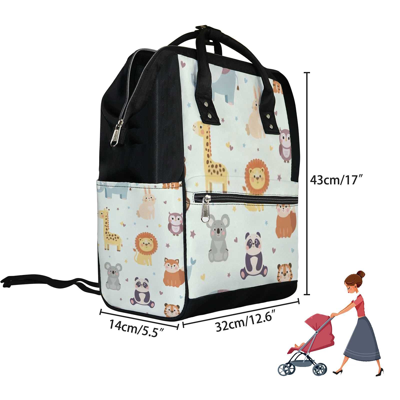 **Cute Cartoon Kawaii Wild Animals Diaper Backpack – Waterproof Baby Nappy Changing Bag with Large Capacity, Travel-Friendly Laptop Backpack for Women & Men – Perfect for Daycare, Travel & Outdoor Adventures**
