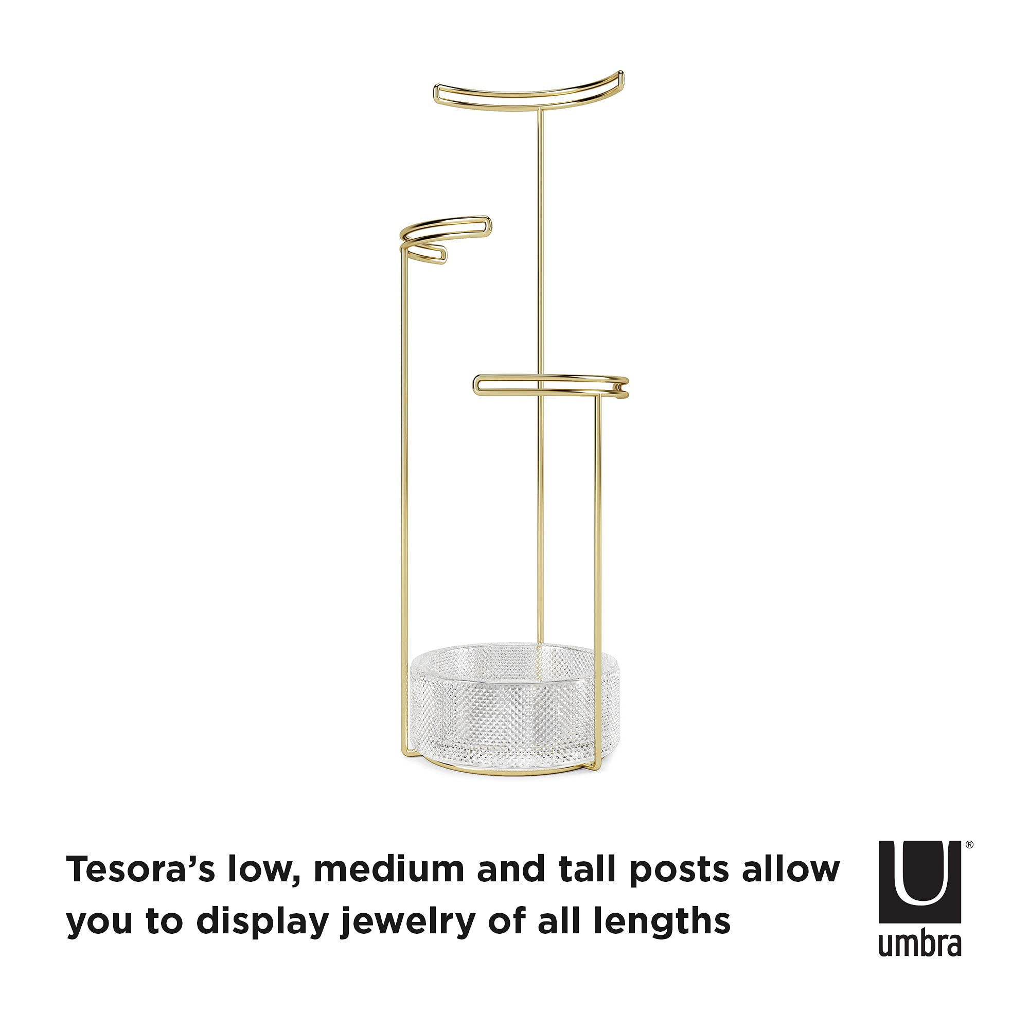 Umbra Tesora Jewelry Organizer Stand with Glass Base - Elegant Jewelry Display for Necklaces, Rings & Bracelets - Perfect for Bedroom, Bathroom & Closet Organization