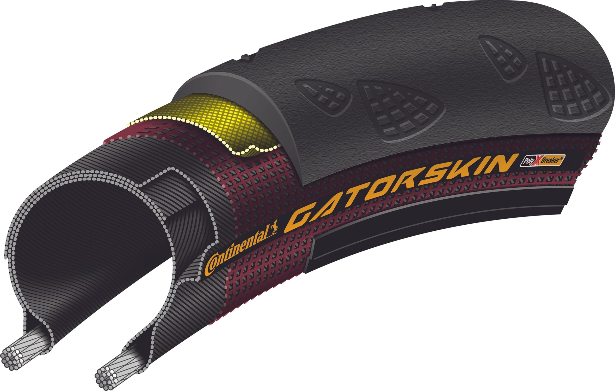 Continental Gatorskin Wire Bead Bicycle Tire - Durable Clincher Road Bike Tire with PolyX Breaker, Black, Available in 26