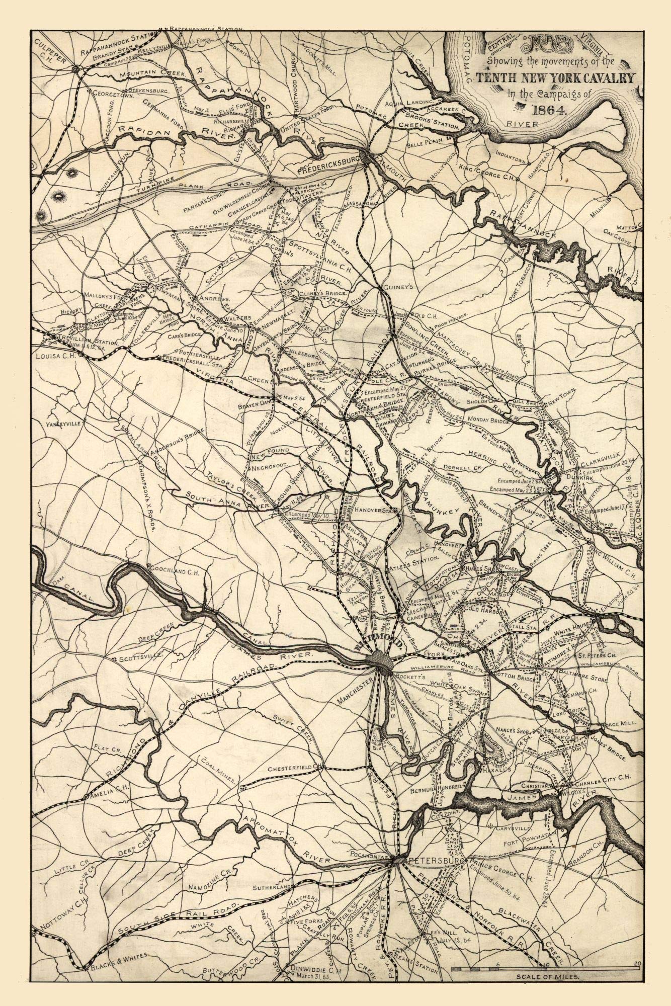 Vintage 1864 Civil War Map - Virginia Central & Preston - 23x34.49 Inch Matte Canvas Wall Art - Perfect for History Buffs & Home Decor