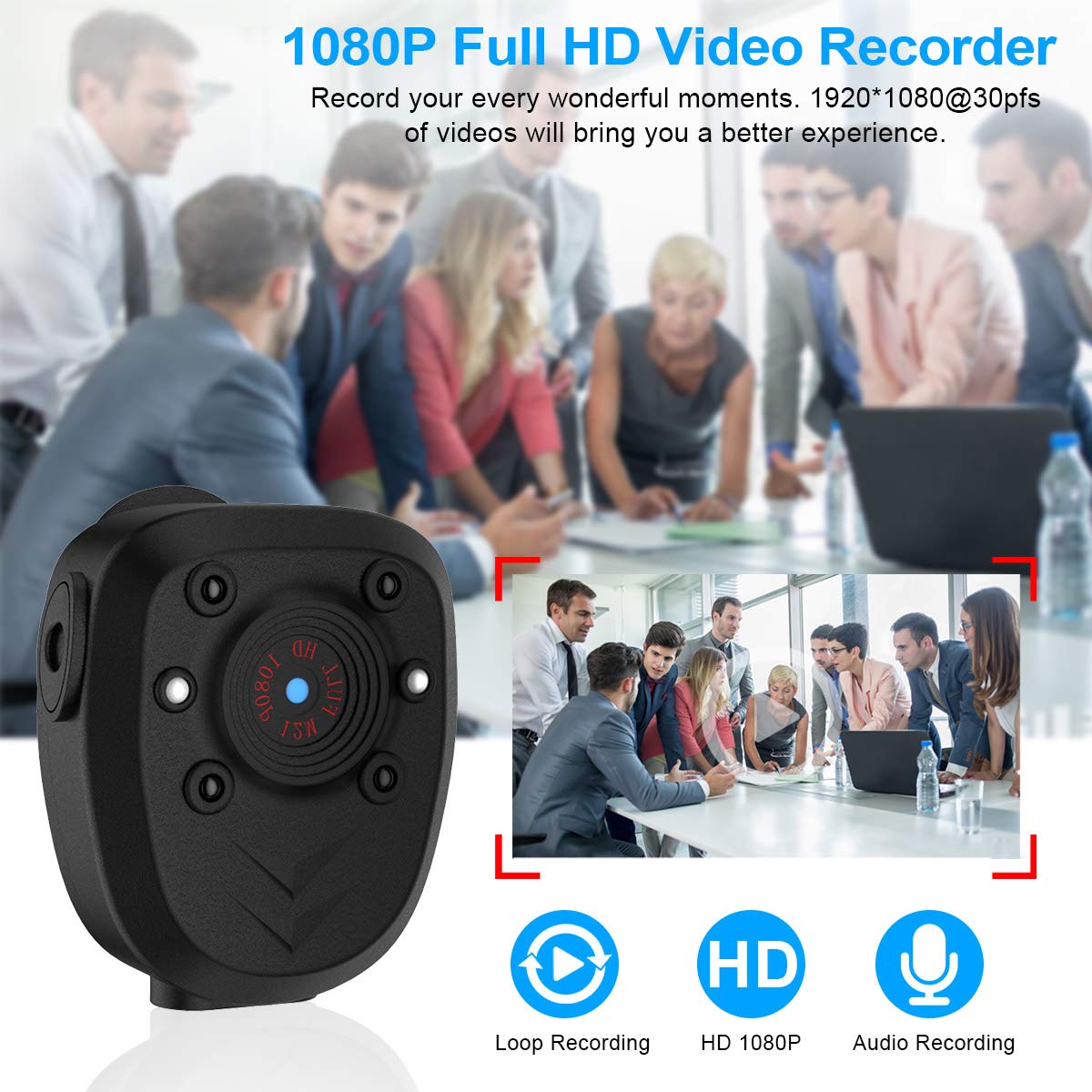 Mini Body Camera 1080P HD - Spy Hidden Wearable Camera with Night Vision & Loop Recording - Portable Nanny Cam, Sports Camera for Security, Law Enforcement, Undercover Work - Includes 16GB TF Card