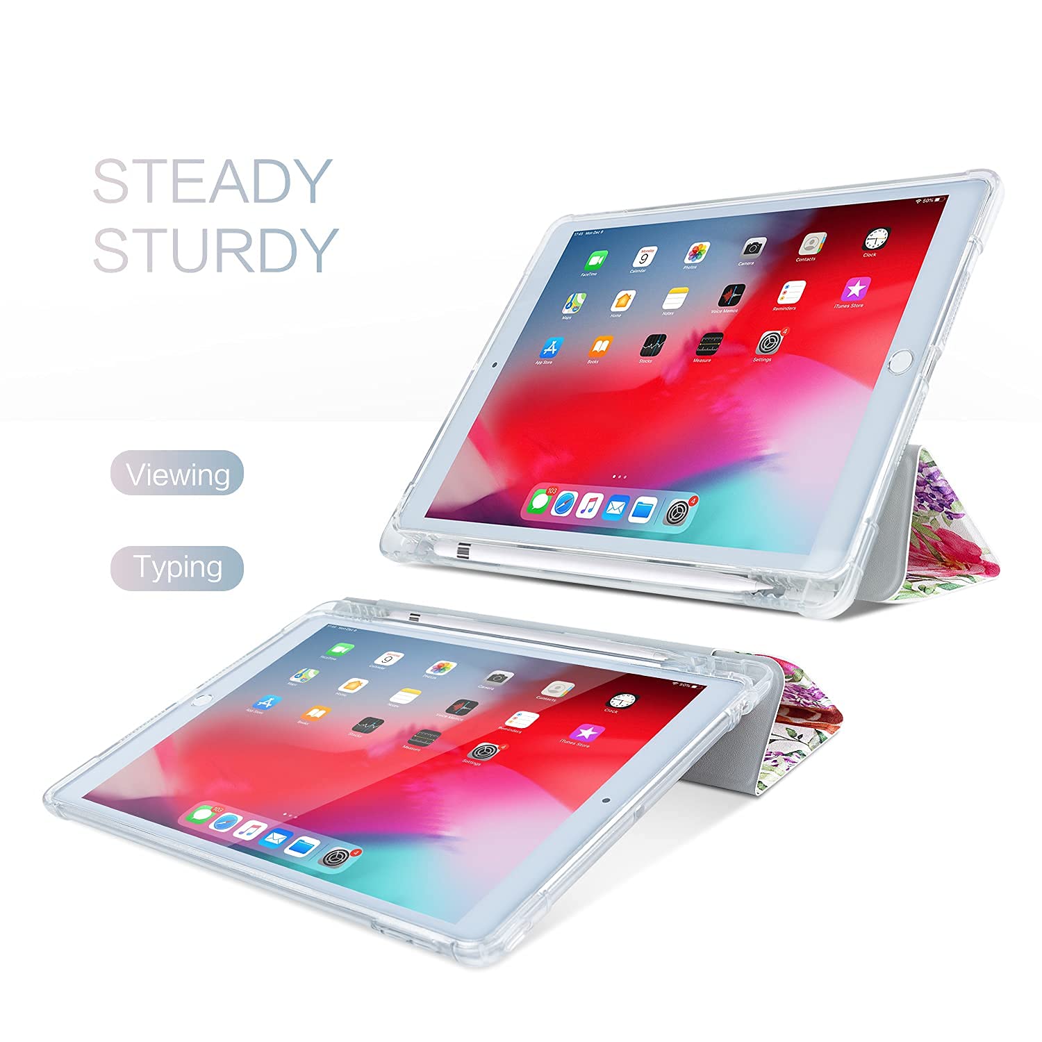iPad 9th/8th/7th Generation Case with Pencil Holder - 10.2 Inch Protective Cover for Kids, Women & Girls | Auto Wake/Sleep, Multi-Angle Stand, Cute Giraffe Flower Design | Perfect for School, Travel & Home Use (2021/2020/2019 Models)