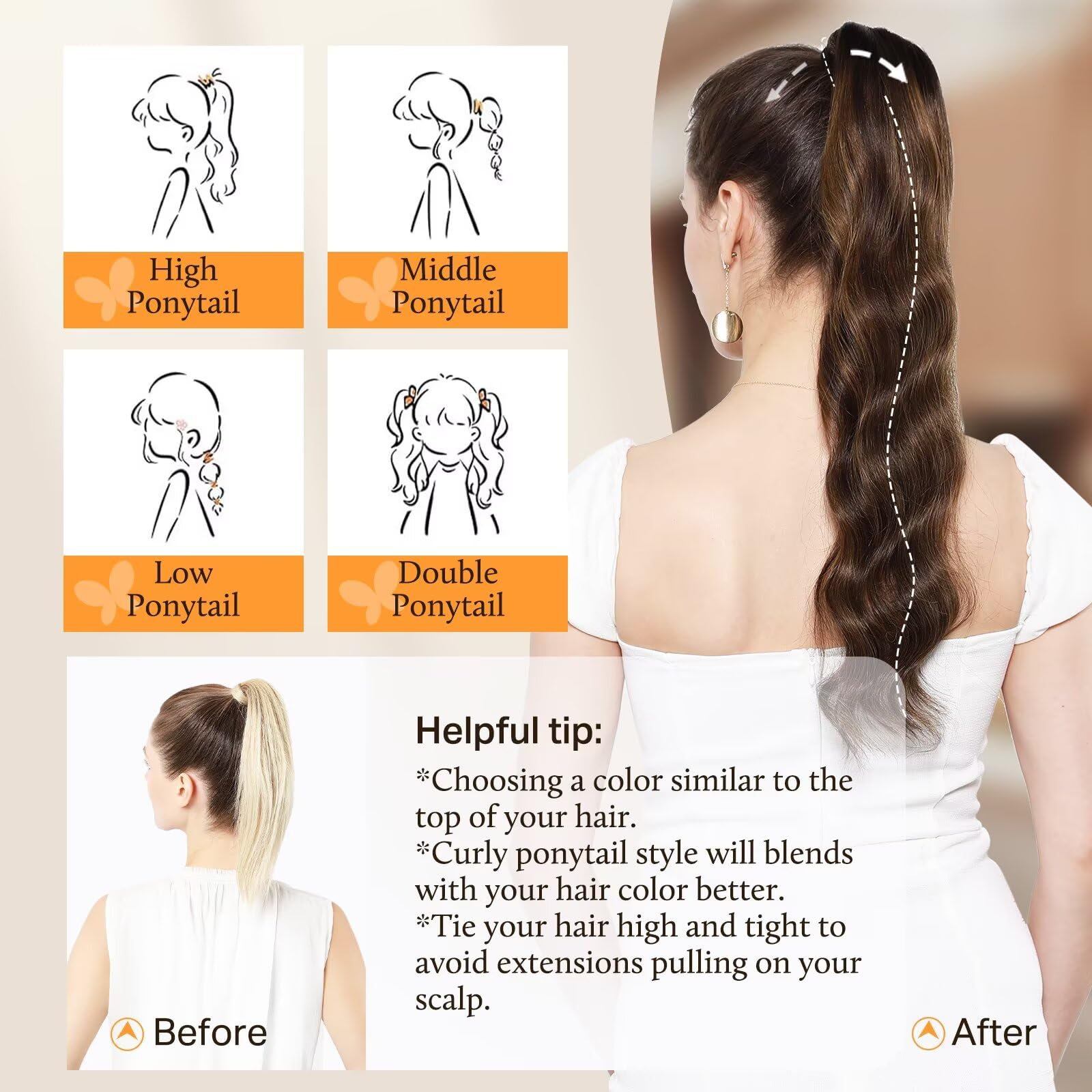 DOORES 14 Inch Clip-in Ponytail Hair Extension - 75g Real Human Hair, Balayage Dark Brown to Chestnut Brown, Straight Heat Resistant Invisible Magic Paste | Perfect for Parties, Weddings, Cosplay & Daily Styling