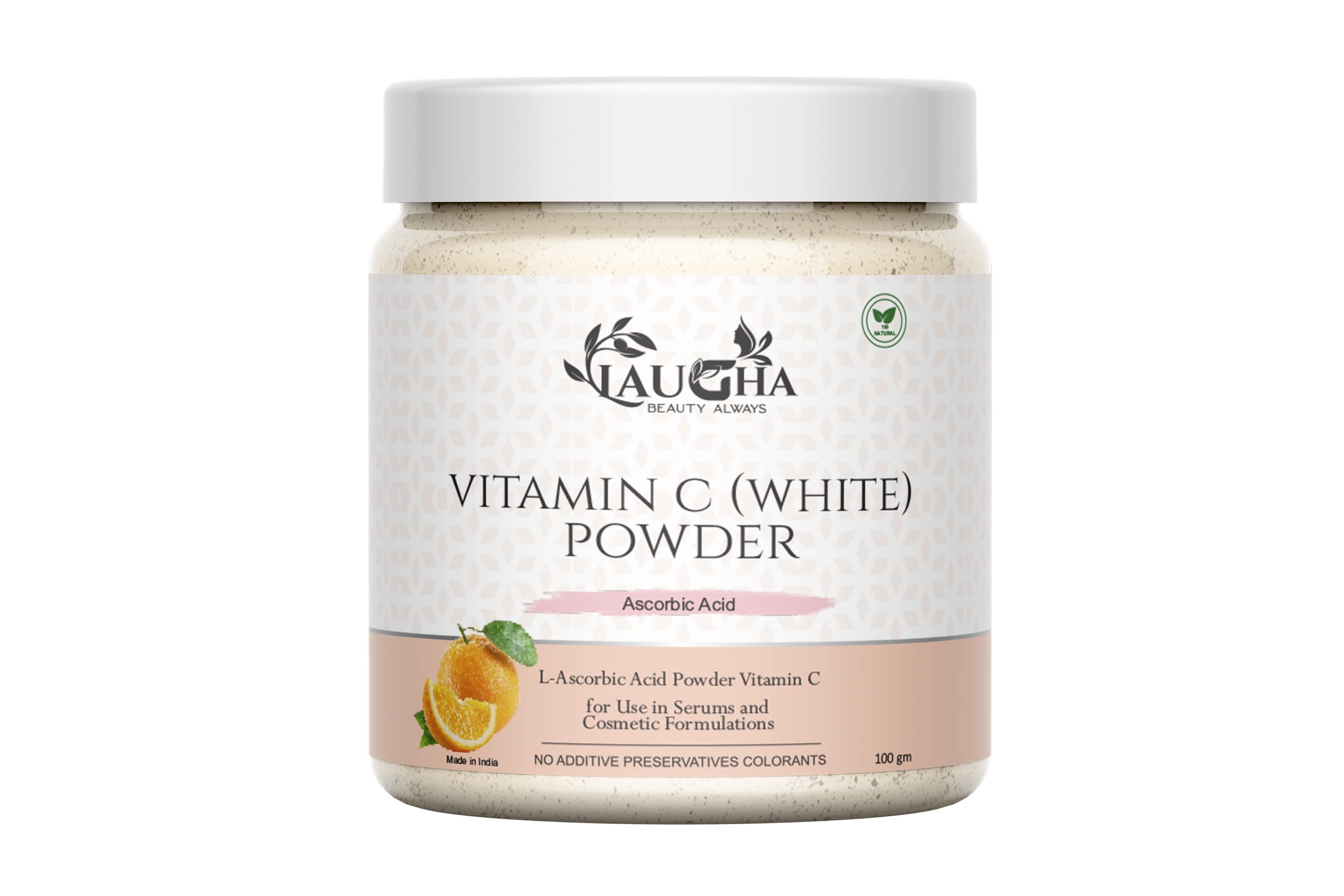 Laugha Natural & Organic Vitamin C Powder for Skin Care & Brightening - 100gm (3.5oz) - Face Mask, Glow Boost, Anti-Aging - Perfect for Daily Skincare Routine & Spa Treatments