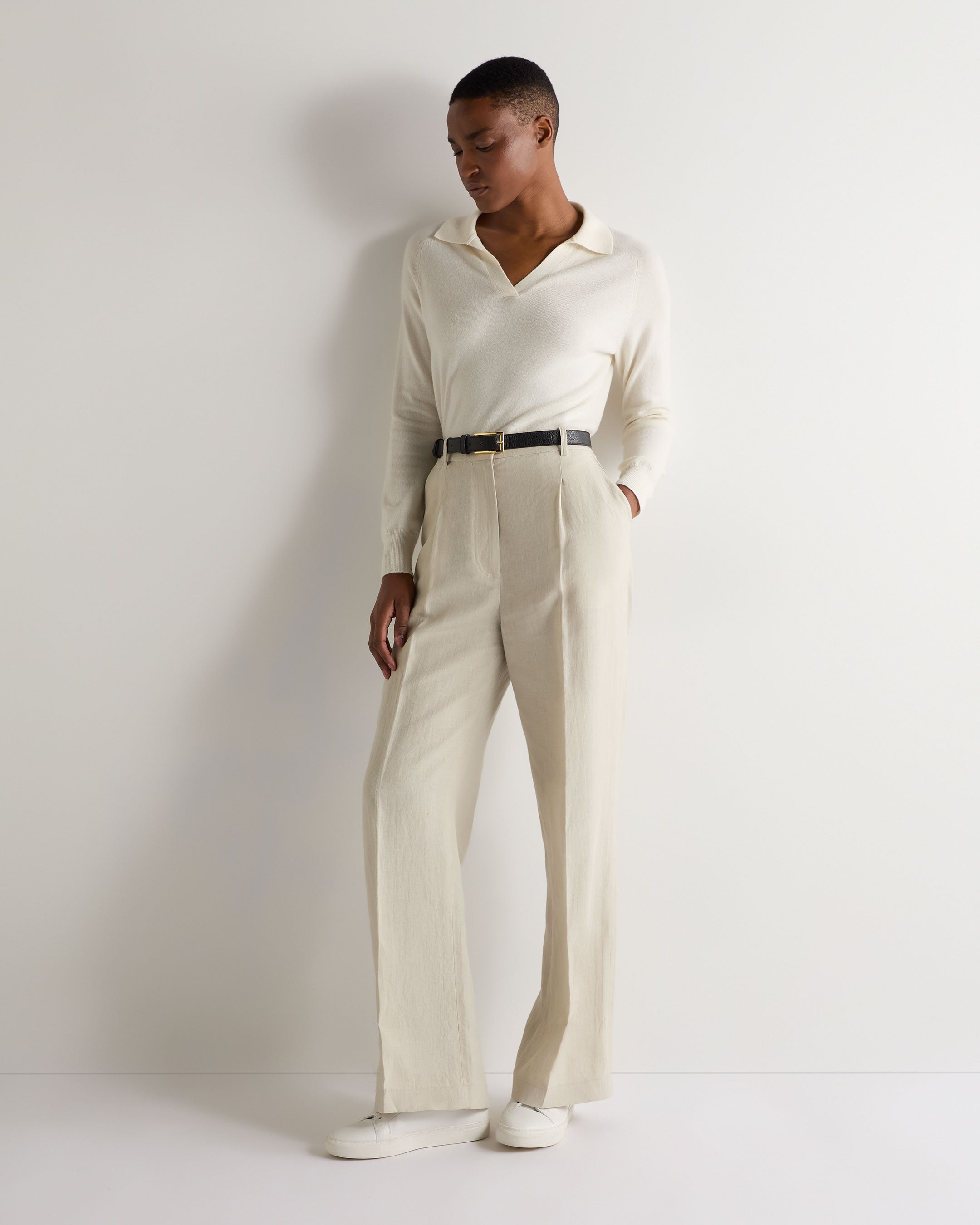 Luxury Women's Cashmere Polo Shirt - Soft Ivory White Sweater for Office & Casual Wear | Premium Knit Top for Business & Weekend Outfits