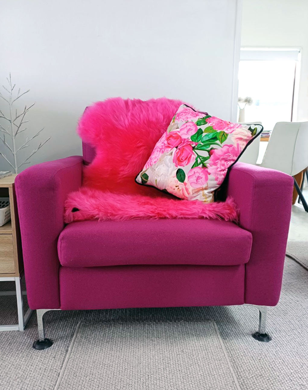 Soft Bright Pink Dyed Sheepskin Rug - Luxurious Fluffy Single Hide for Bedroom, Nursery, or Living Room Decor - Cozy & Stylish Home Accent