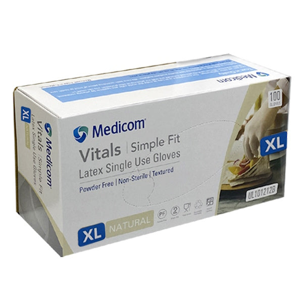 Medicom Vitals Latex Disposable Gloves - Powder Free, Clear, 100 Count Box | Perfect for Medical Use, Food Handling & Cleaning