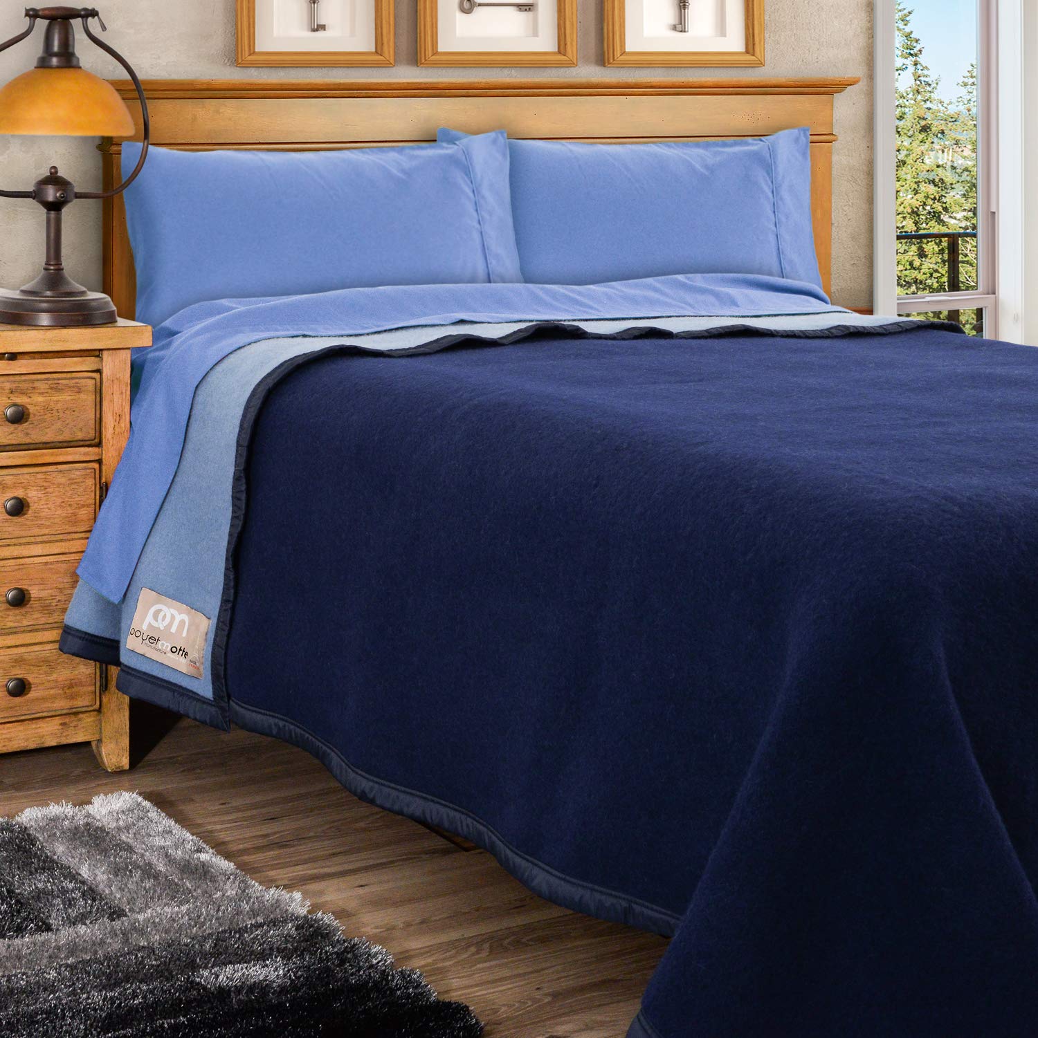 Aubisque 500GSM Heavyweight 100% Wool Blanket - Twin Size Navy Blue - Warm & Cozy for Bed, Sofa, Camping & Winter Use